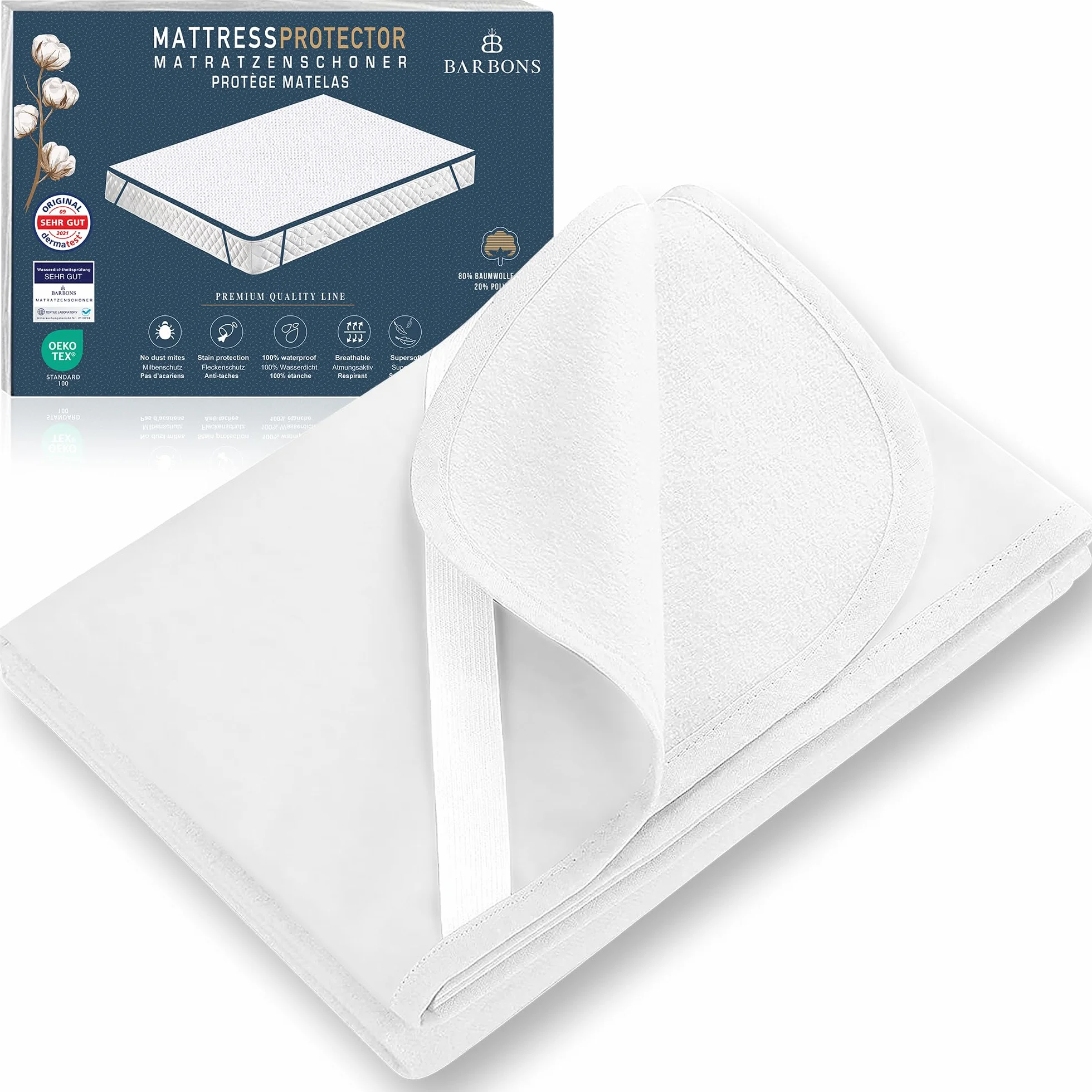 BARBONS Ochraniacz na materac 200 x 200 Öko-Tex wodoszczelny bawełniany