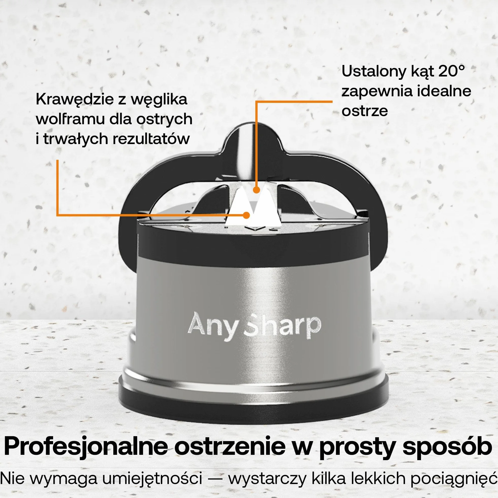 AnySharp Pro Metalowa Ostrzałka do Noży, Bezpieczne Ostrzenie, Stal Hartowana, Ząbkowane, Kompaktowa, Srebrna