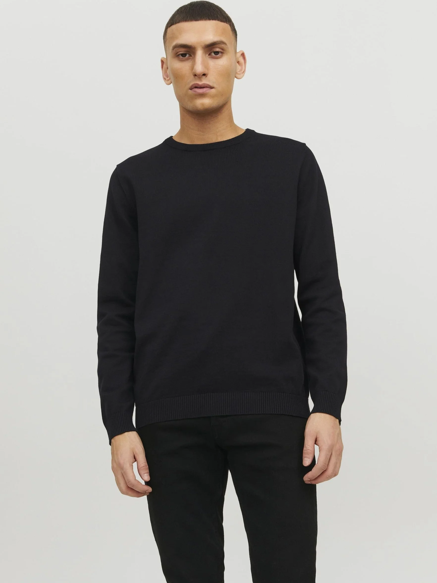 JACK & JONES Jjebasic Knit Crew Neck Noos Sweter Mężczyźni, Czarny, M