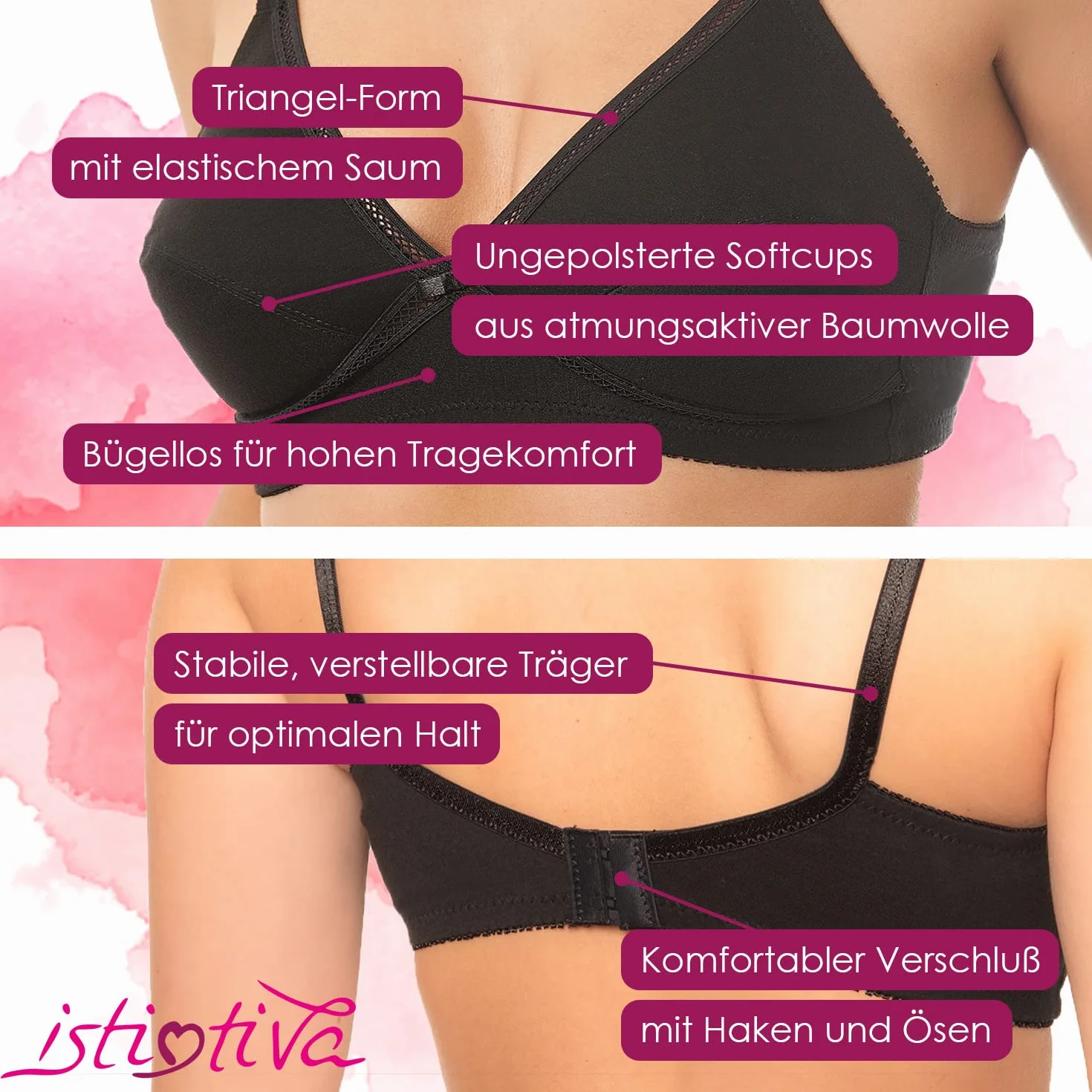 Valeria - Biustonosz bez fiszbin z 100% bawełny dla dużych piersi i maksymalnego wsparcia - Bez wyściełanych miękkich miseczek