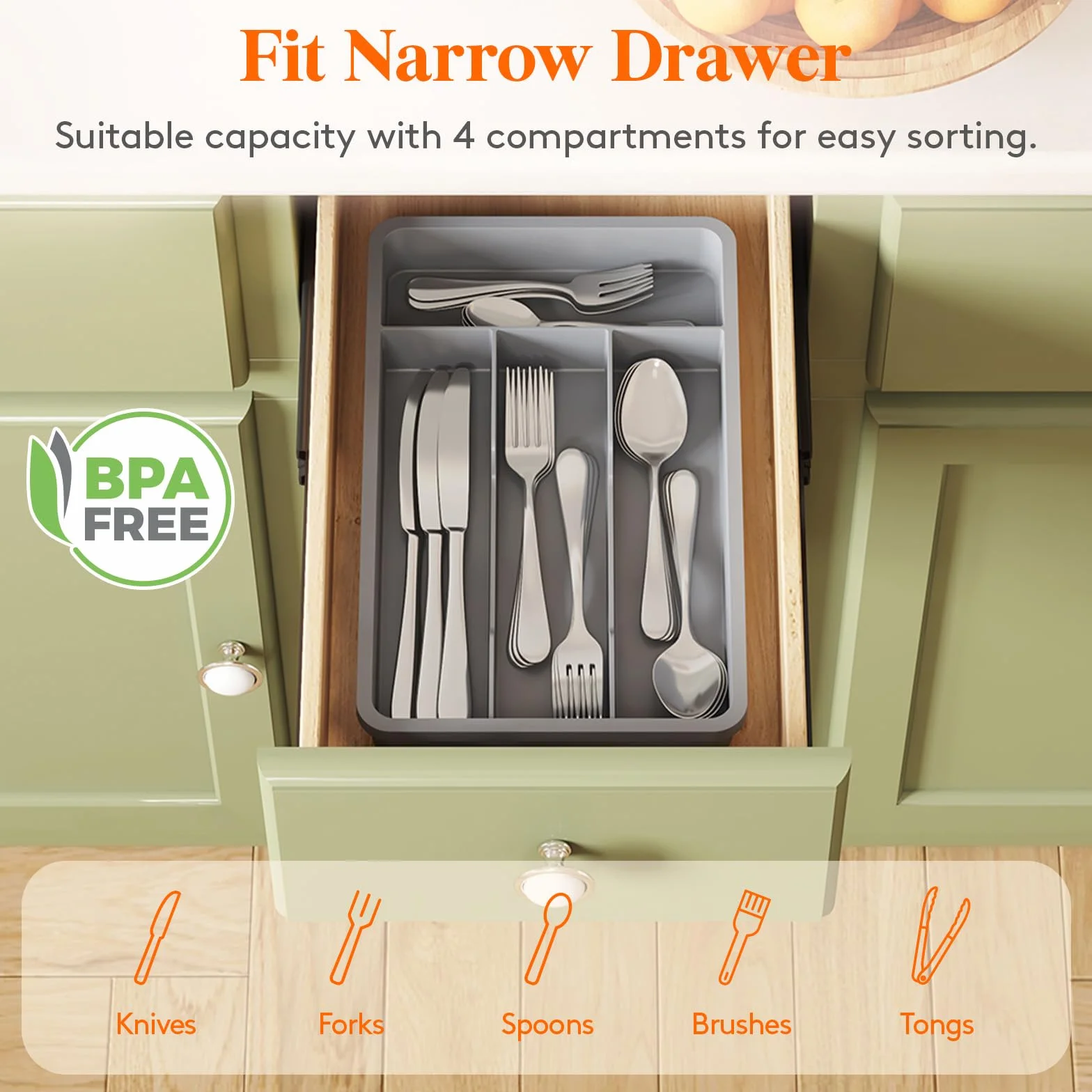 Lifewit Organizer na sztućce 4 przegródki 19,8 x 31,5 cm do szuflady