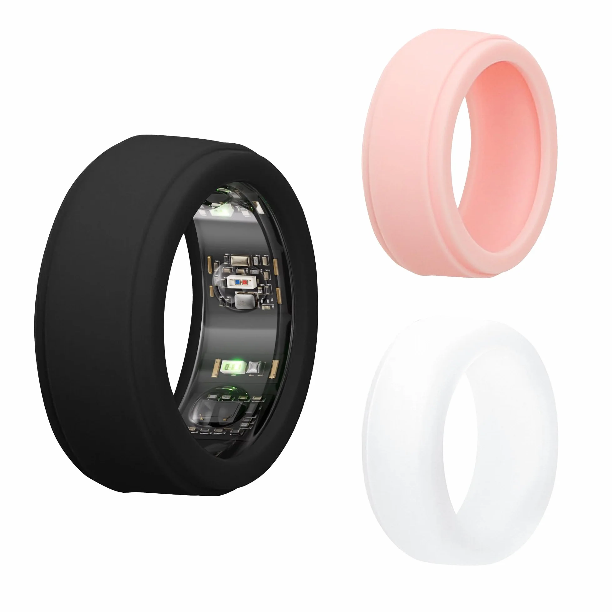 kwmobile 3 x etui ochronne Smart Ring kompatybilne z Oura Ring Gen 3, rozmiar S 6, 7, 8, 9, 10, silikonowy ochraniacz pierścienia, czarny/zakurzony róż/przezroczysty
