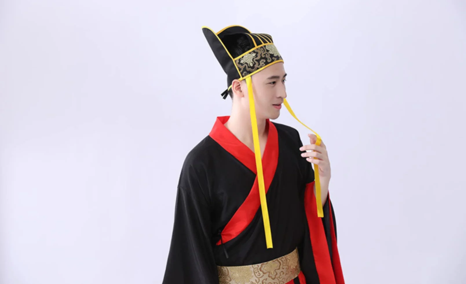 Hanfu Hat ， Starożytna czapka uczonych。 Męski tradycyjny chiński nakrycie głowy Hanfu Czerwony Vintage starożytny kapelusz Akcesoria Cosplay Żółty nakrycie głowy dla dorosłych