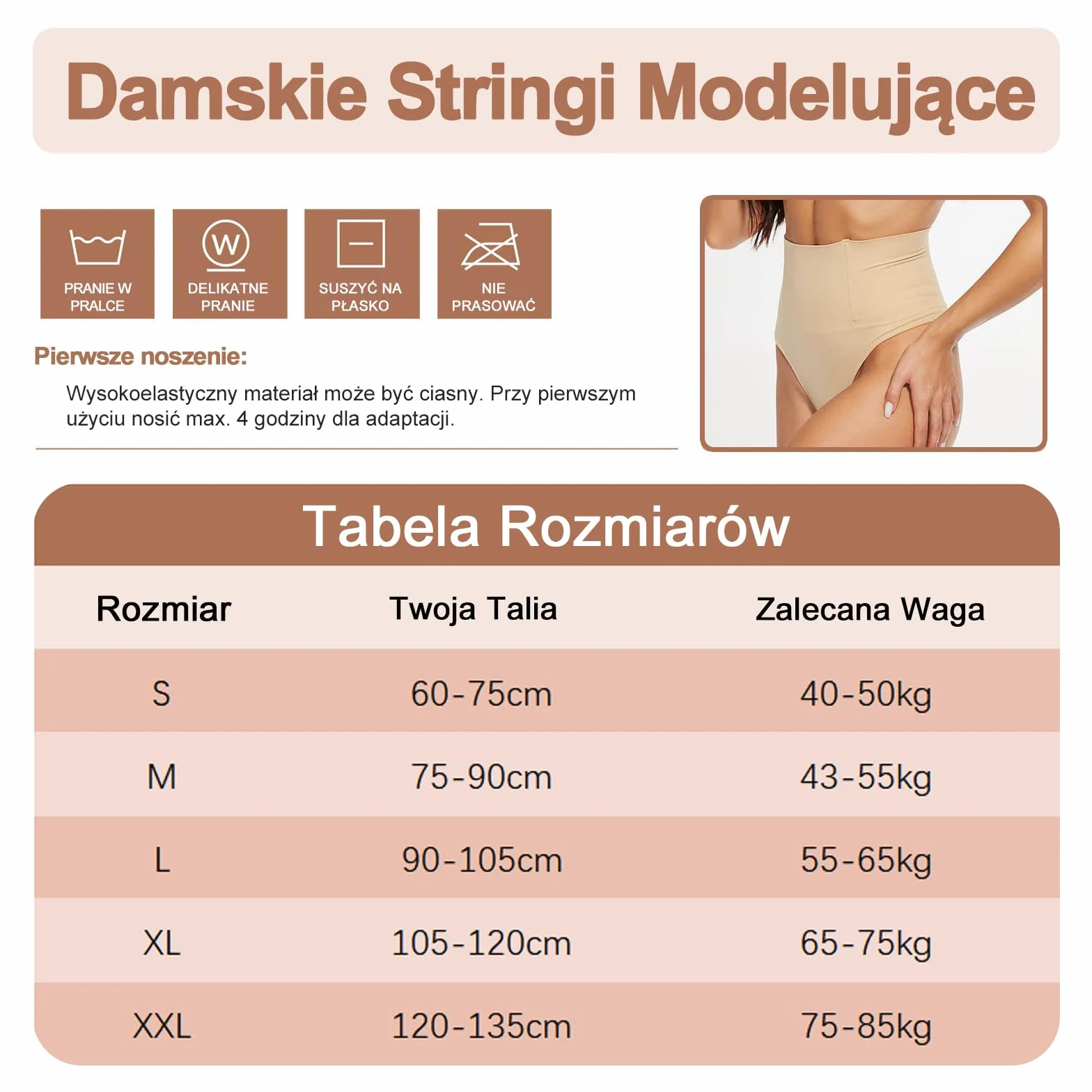 Damskie Stringi Modelujące Wysoka Talia – Bezszwowe Majtki Wyszczuplające Brzuch i Kontrola Podbrzusza, Niewidoczne pod sukienkę, Oddychająca Bielizna Damska na Co Dzień 85% Poliamid, 15% Elastan