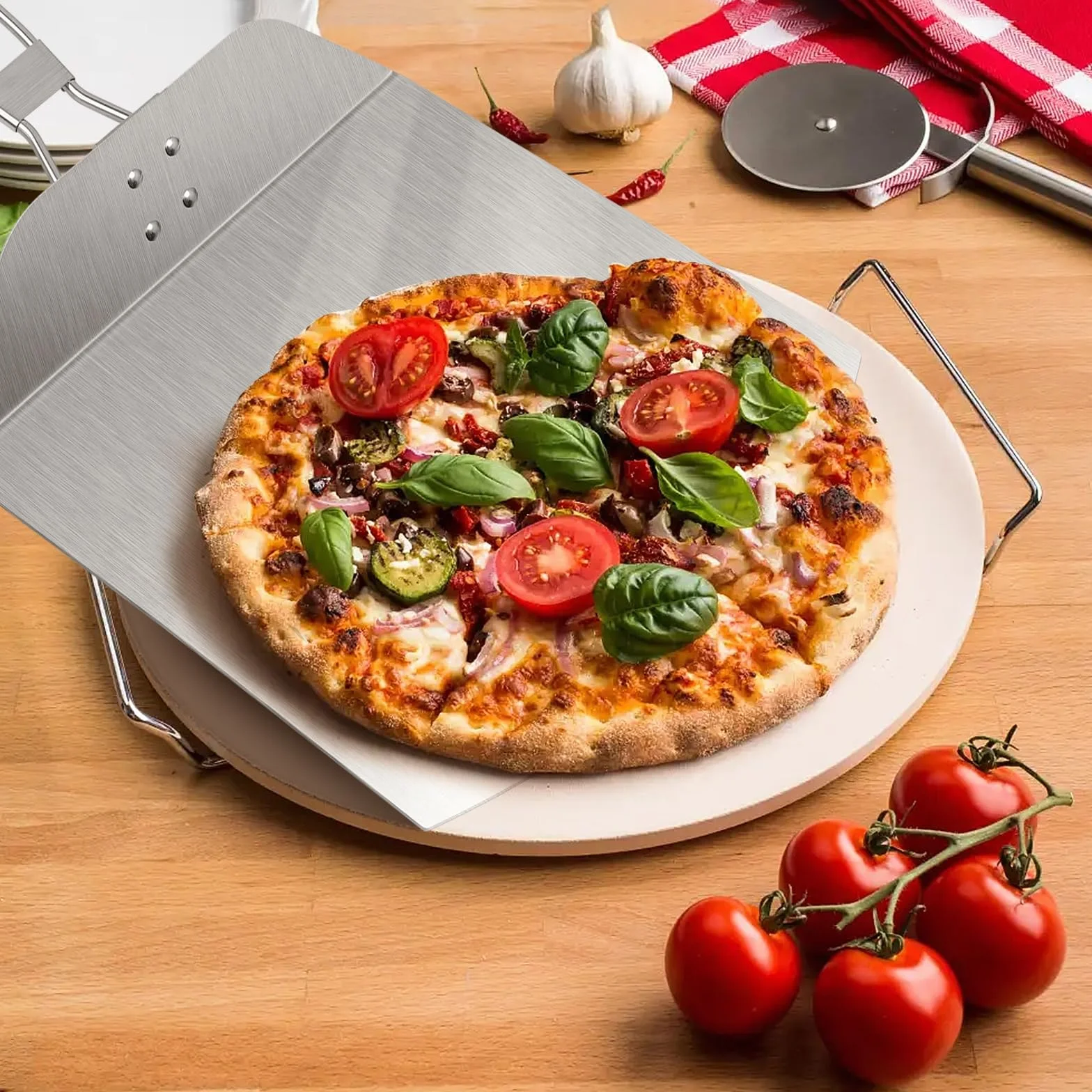 Łopatka do pizzy ze stali nierdzewnej, składany uchwyt, do piekarnika i grilla