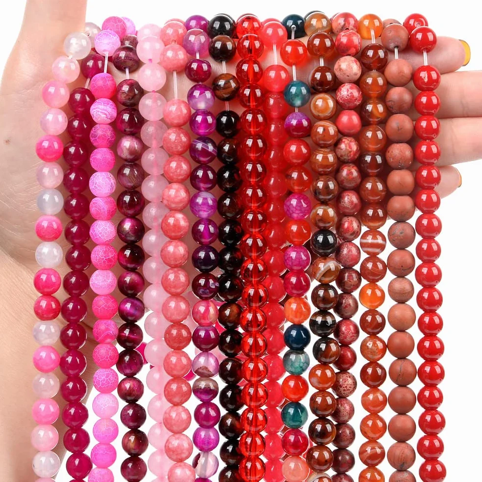 Koraliki z kamienia naturalnego róża czerwone paski agat tygrysie oko koraliki do produkcji biżuterii DIY bransoletki akcesoria czerwona linia sosna 6 mm - około 60 szt