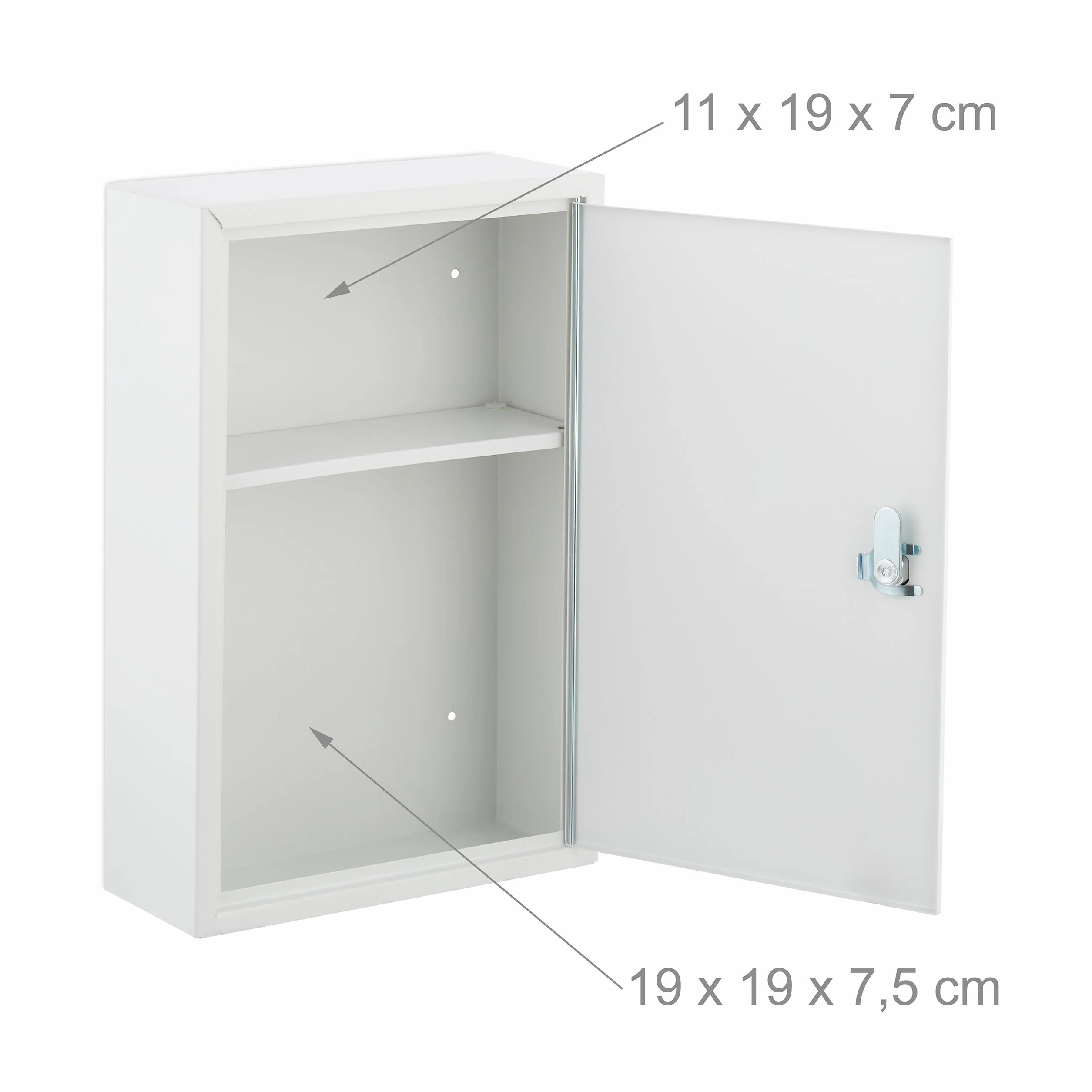 Relaxdays Szafka na lekarstwa, zamykana, 2 przegródki, wys. x szer. x gł.: 32 x 21,5 x 8 cm, na leki, wisząca szafka na leki, biała, żelazo, 1 sztuka