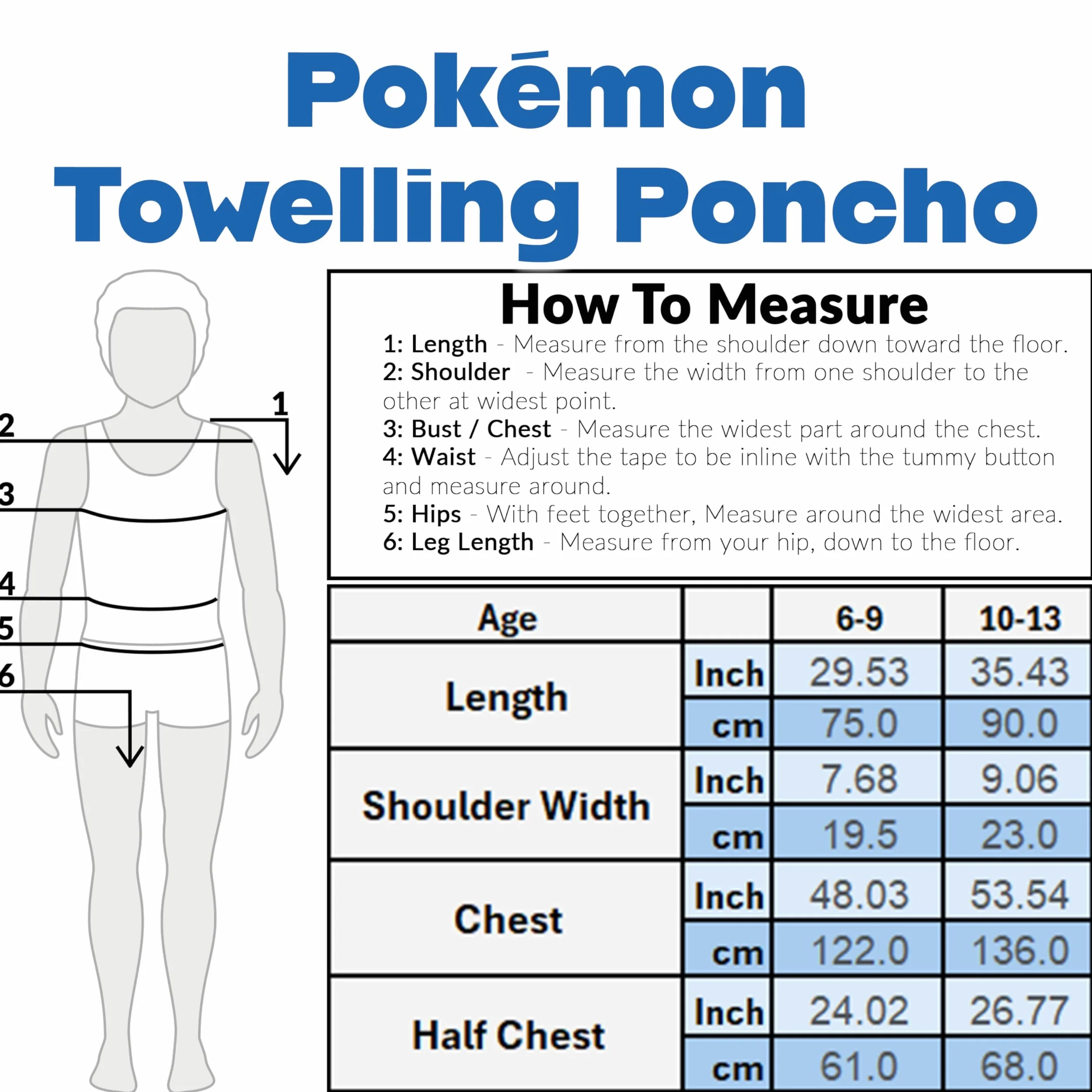 Pokémon Poncho dla chłopców (żółte, 6-9 lat)