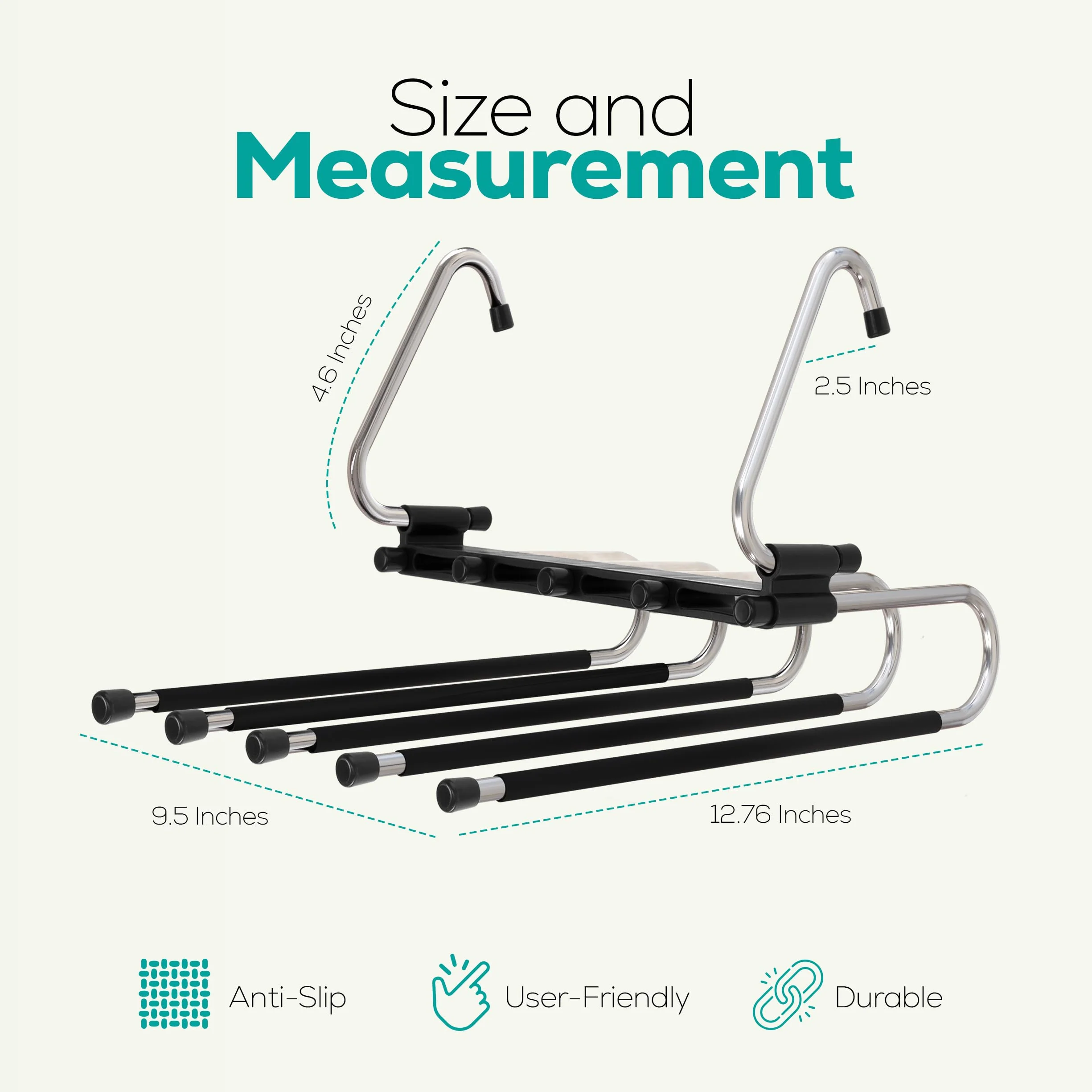 Utopia Home Pants Hangers Space Saving 2 Pack - Clothes Hanger with S-Type Stainless Steel Hook & Anti-Slip Design - Closet Organizer for Jeans, Trousers, Skirts, Scarf & Slacks (Black)