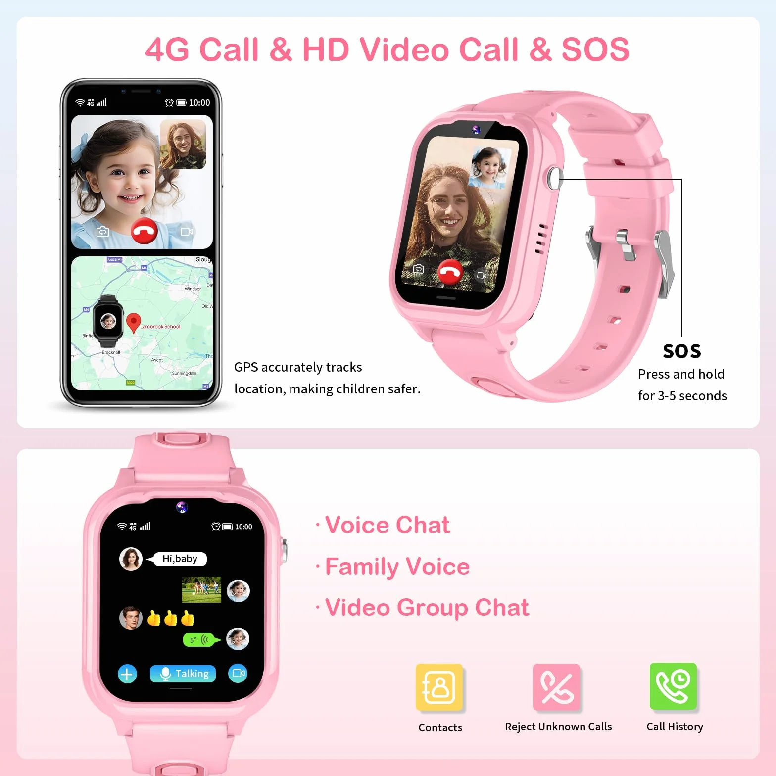 4G Inteligentny zegarek dla dzieci, 4G, GPS, WiFi, rozmowa wideo, SOS, krokomierz, spacery, budzik, kamera do nauki, mapy, kalkulator, muzyka, wodoodporny, tracker GPS dla dzieci, prezenty