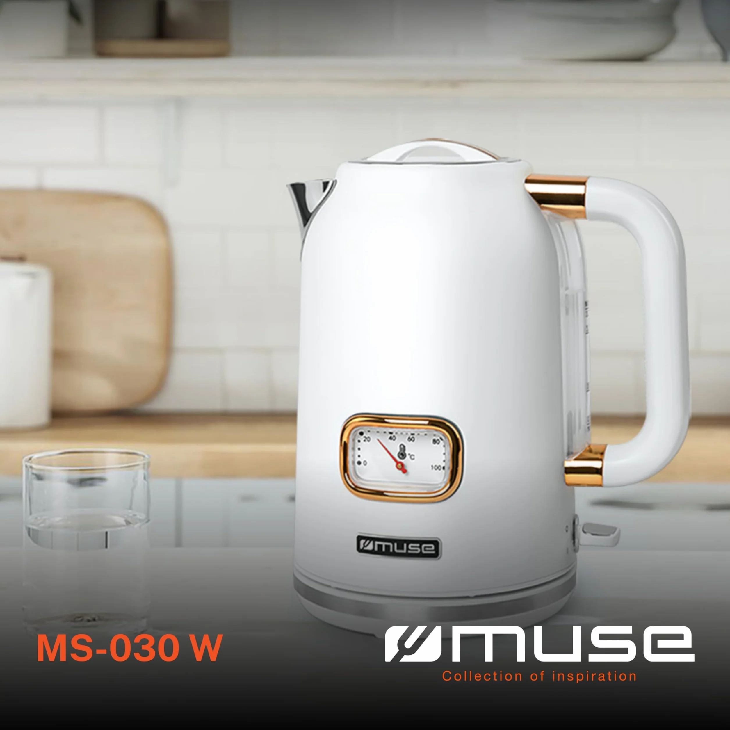 MUSE Czajnik elektryczny retro ze stali nierdzewnej 1,7 l z analogowym wskaźnikiem temperatury MS-030