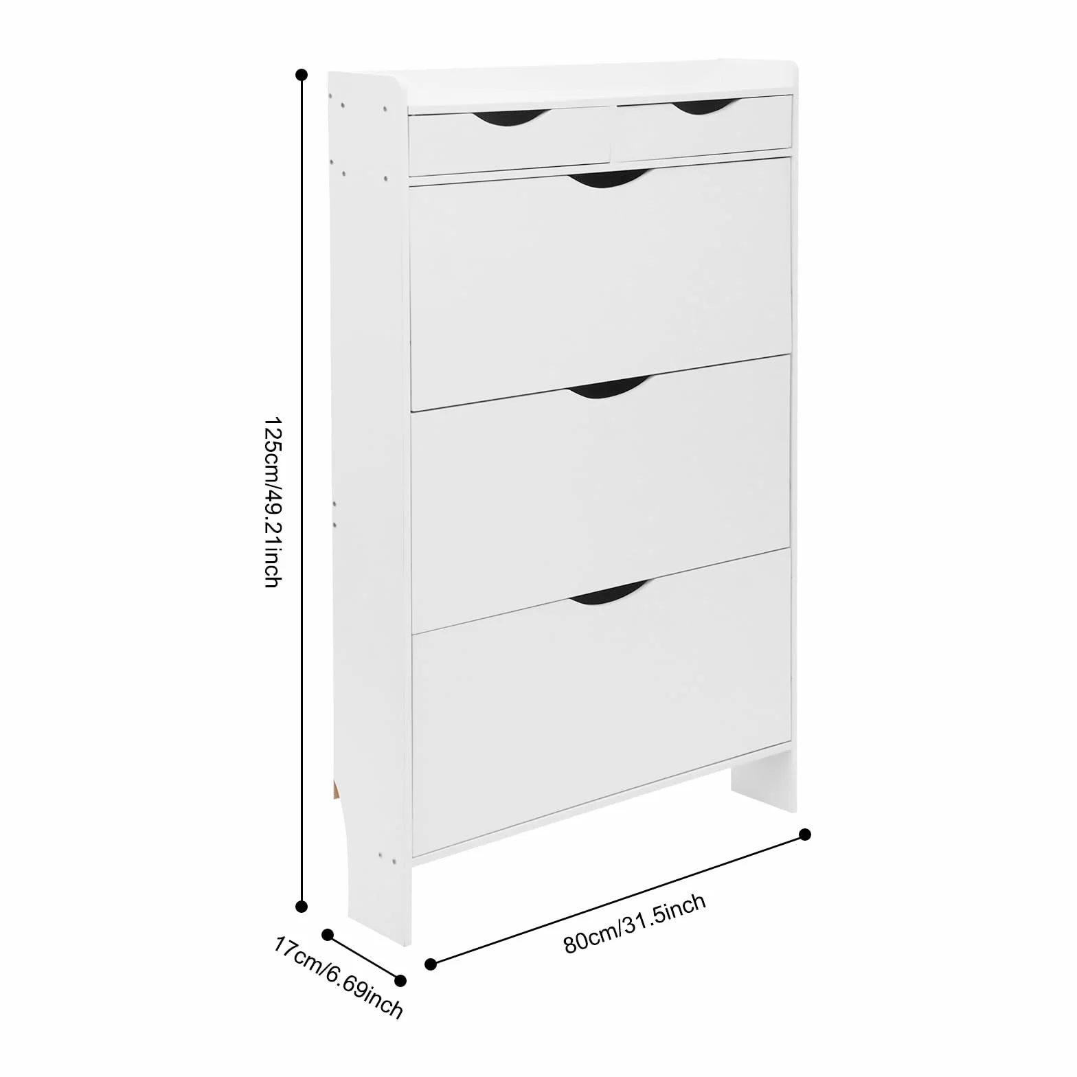 Szafka na buty wąska 3 klapy 4 półki biała 80x17x125 cm