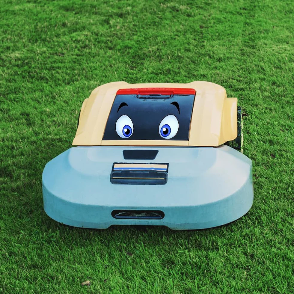 Wodoodporne naklejki na oczy kreskówkowe 2 sztuki dekoracyjne do robotów odkurzaczy koszących