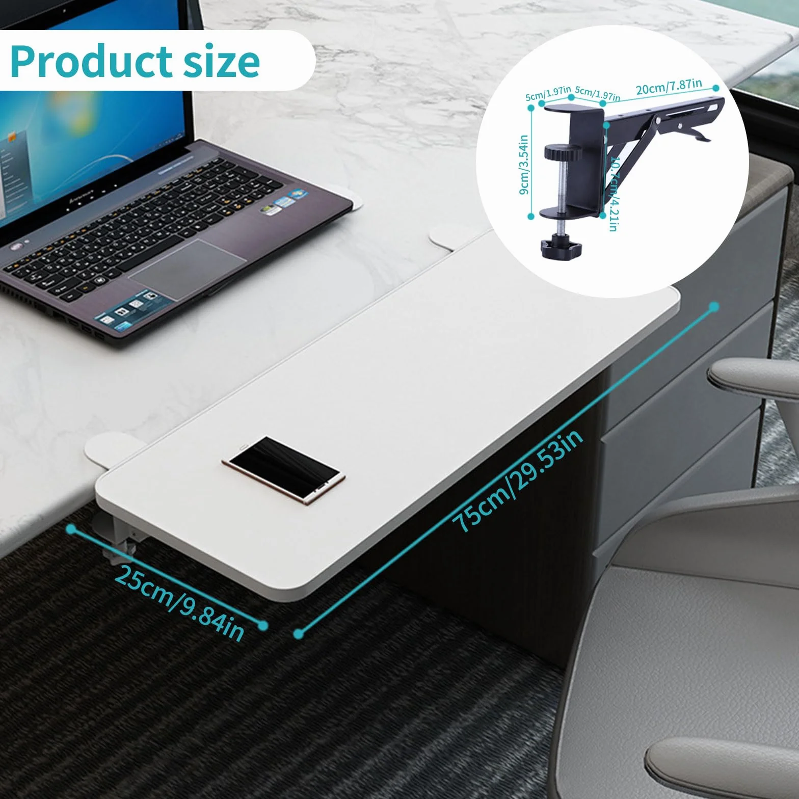 Ergonomiczne Przedłużenie Biurka 75cm, Składana Półka na Mysz i Tacka na Klawiaturę, 2 w 1 Wsparcie dla Łokcia