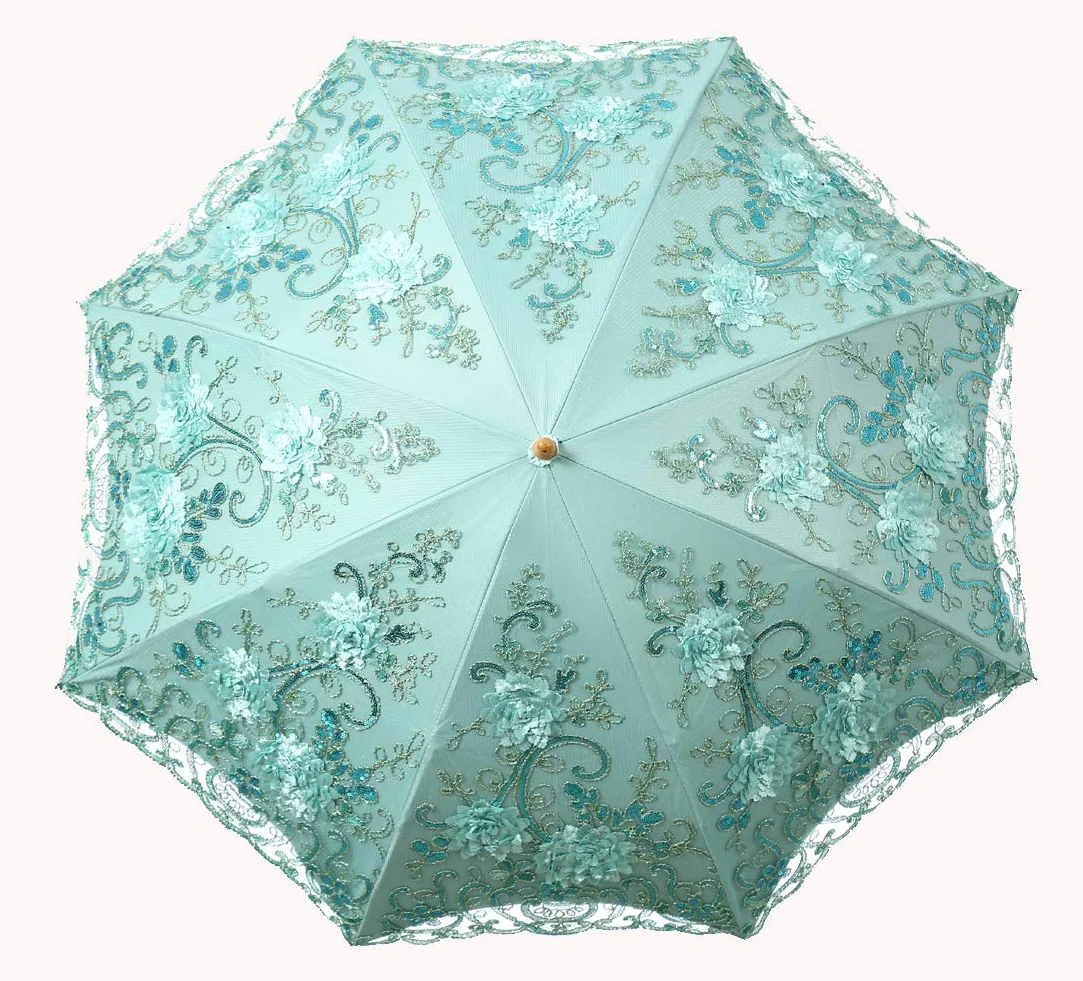 LCY Damski haftowany koronkowy dwupokładowy parasol chroniący przed promieniowaniem UV parasol przeciwsłoneczny / deszcz / śnieg składany parasol
