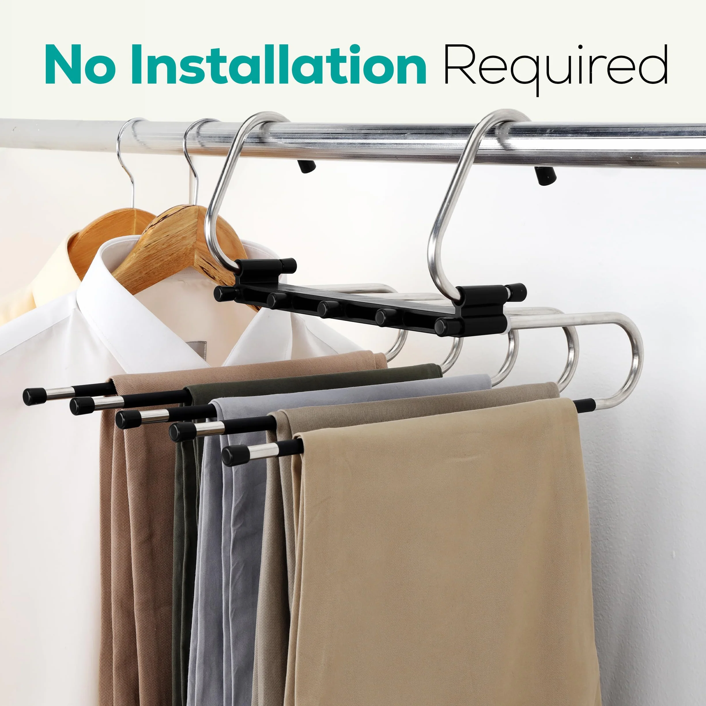 Utopia Home Pants Hangers Space Saving 2 Pack - Clothes Hanger with S-Type Stainless Steel Hook & Anti-Slip Design - Closet Organizer for Jeans, Trousers, Skirts, Scarf & Slacks (Black)