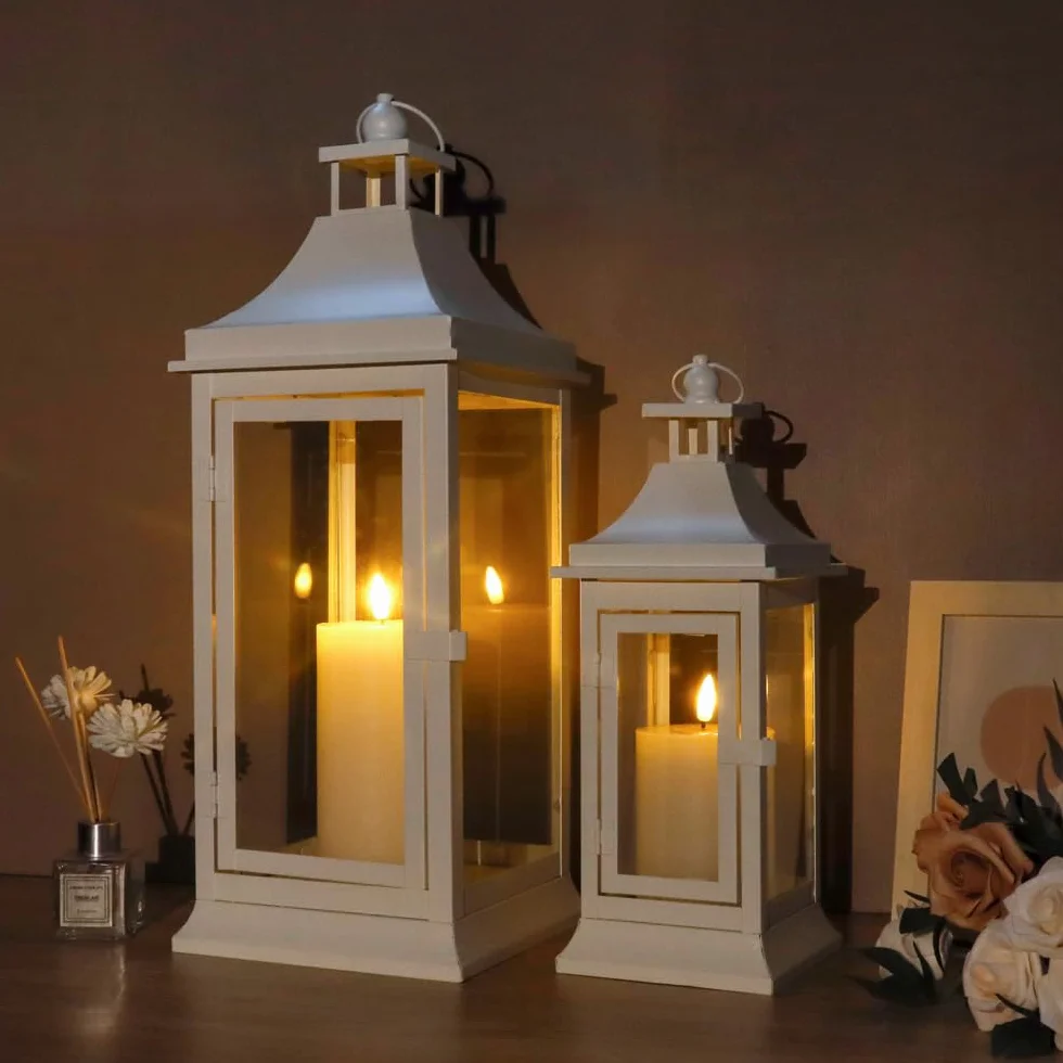 Zestaw 2 latarni vintage na świecę 50 cm i 33 cm wiszące metalowe do ogrodu