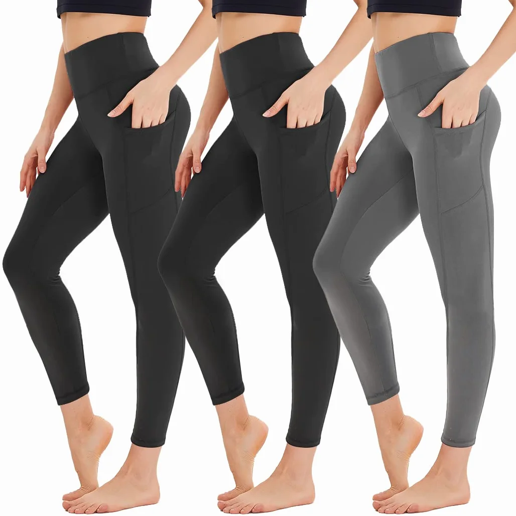 HIGHDAYS Legginsy dla kobiet - legginsy treningowe z wysokim stanem, nieprzezroczyste, cienkie, miękkie spodnie do jazdy na rowerze, jogi, biegania, Czarny/czarny/szary, L
