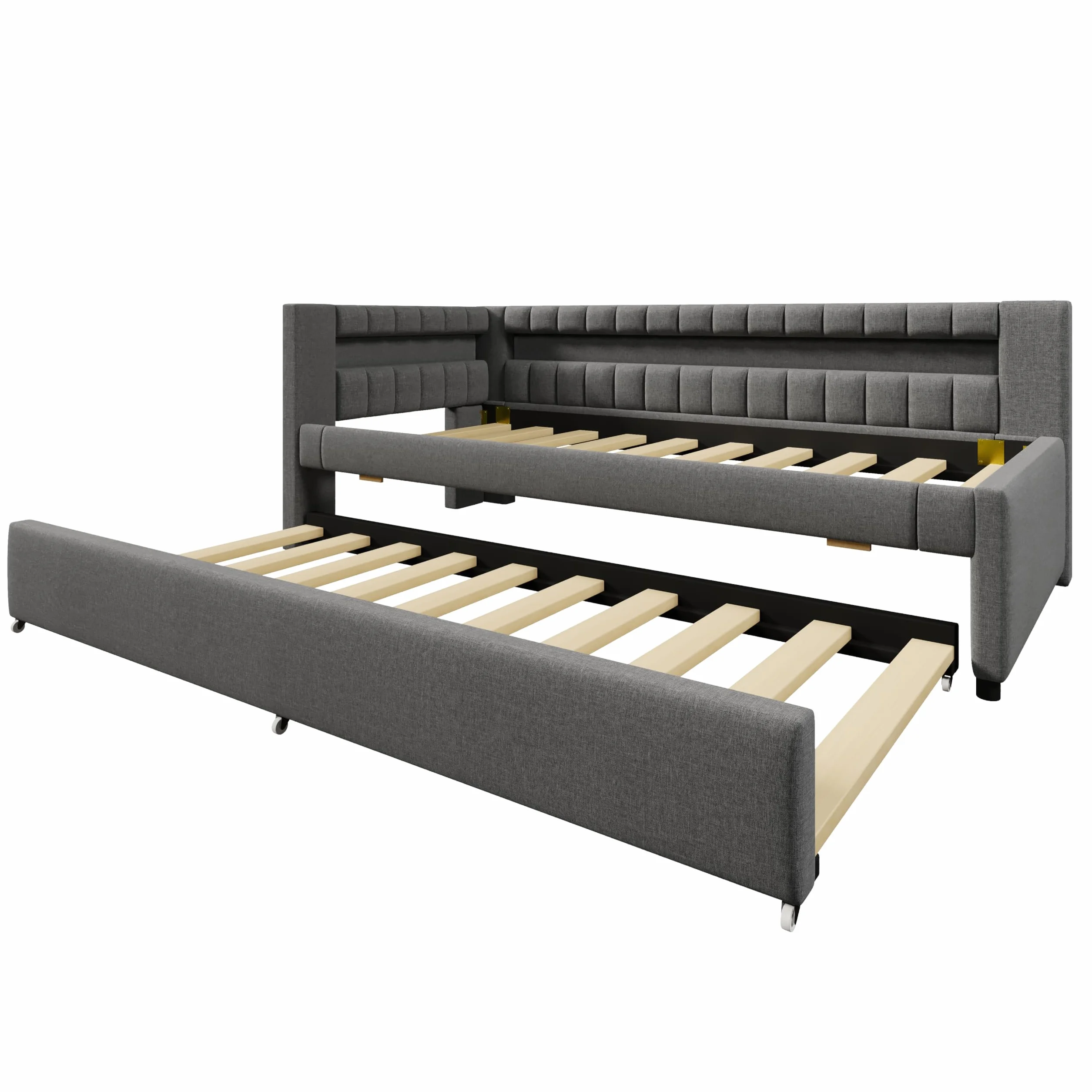 Łóżko tapicerowane z funkcją spania 90x200 cm z diodami LED i USB szare