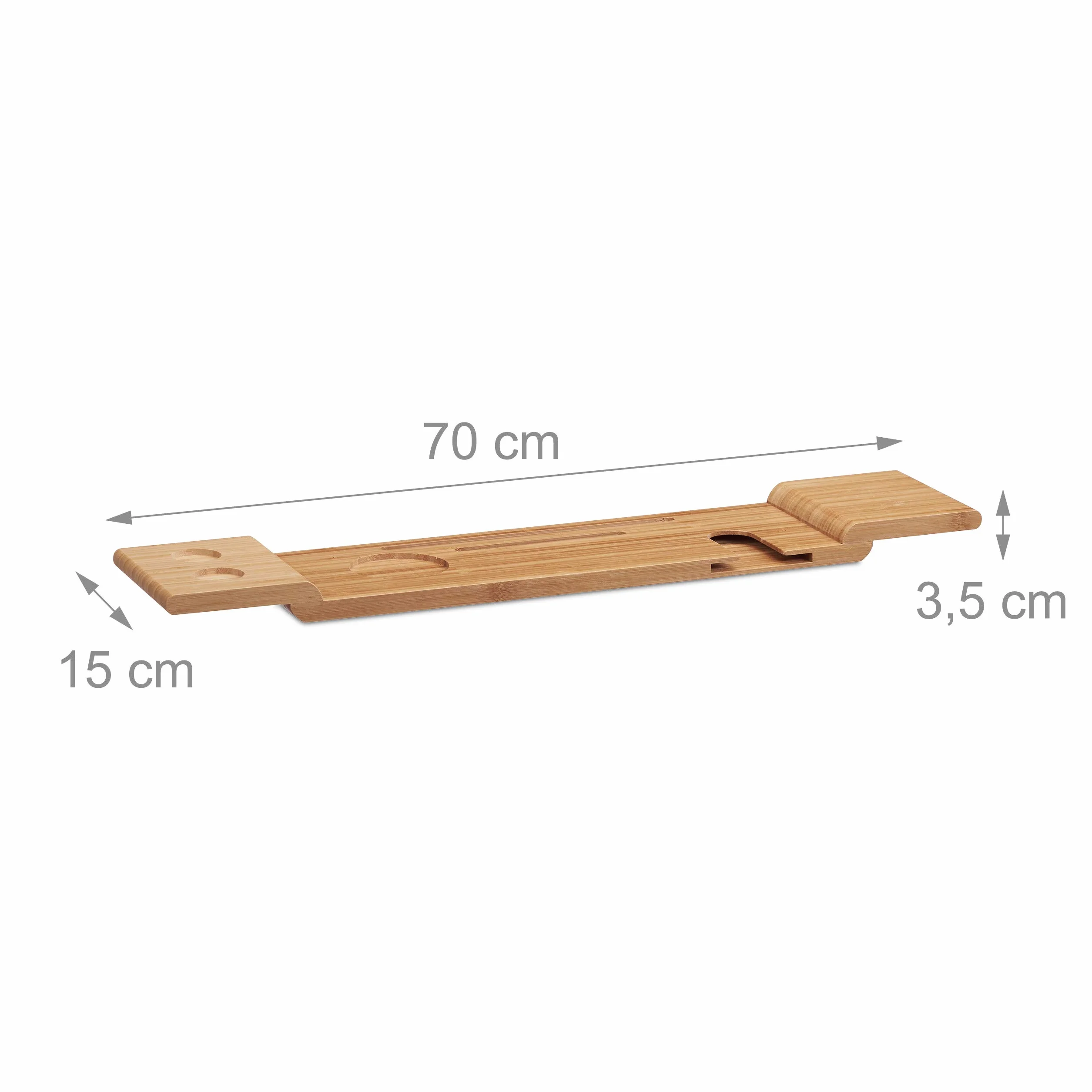 Relaxdays Bambusowa półka na wannę, szerokość 70 cm, taca na szkło, telefon komórkowy, tablet, półka na wannę do zawieszenia, naturalna