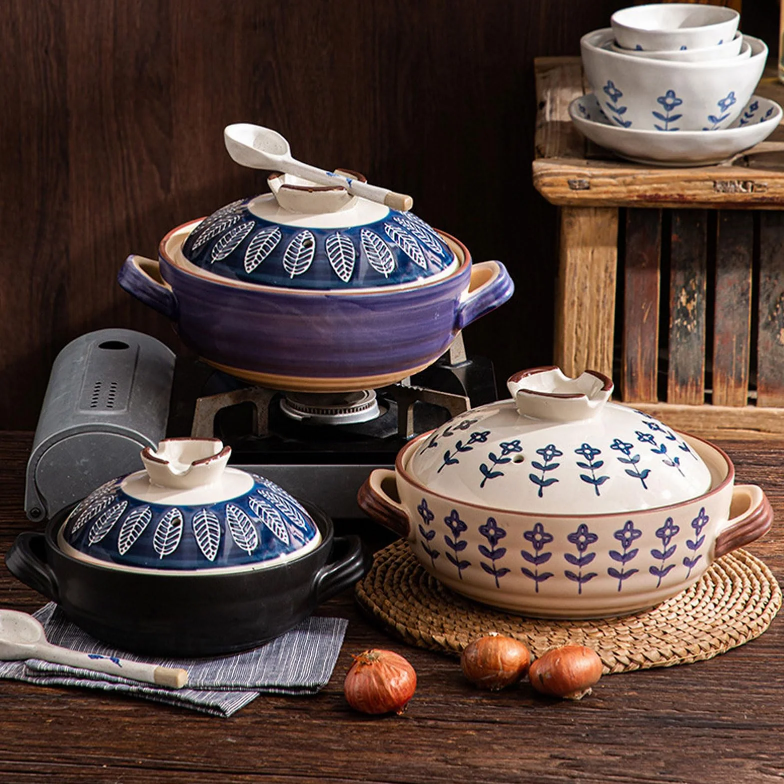 Donabe Japoński garnek ceramiczny z pokrywką gliniany do ryżu i zupy
