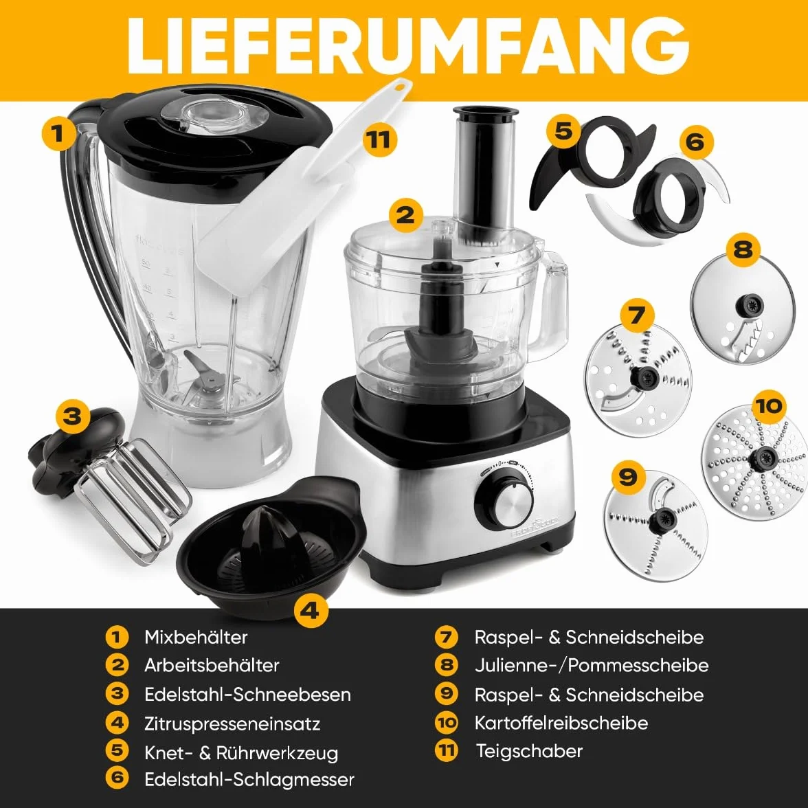 ProfiCook PC-KM 1063 Kompaktowy robot kuchenny z obudową ze stali nierdzewnej, 1,2 l, otworem do napełniania, 1200 W