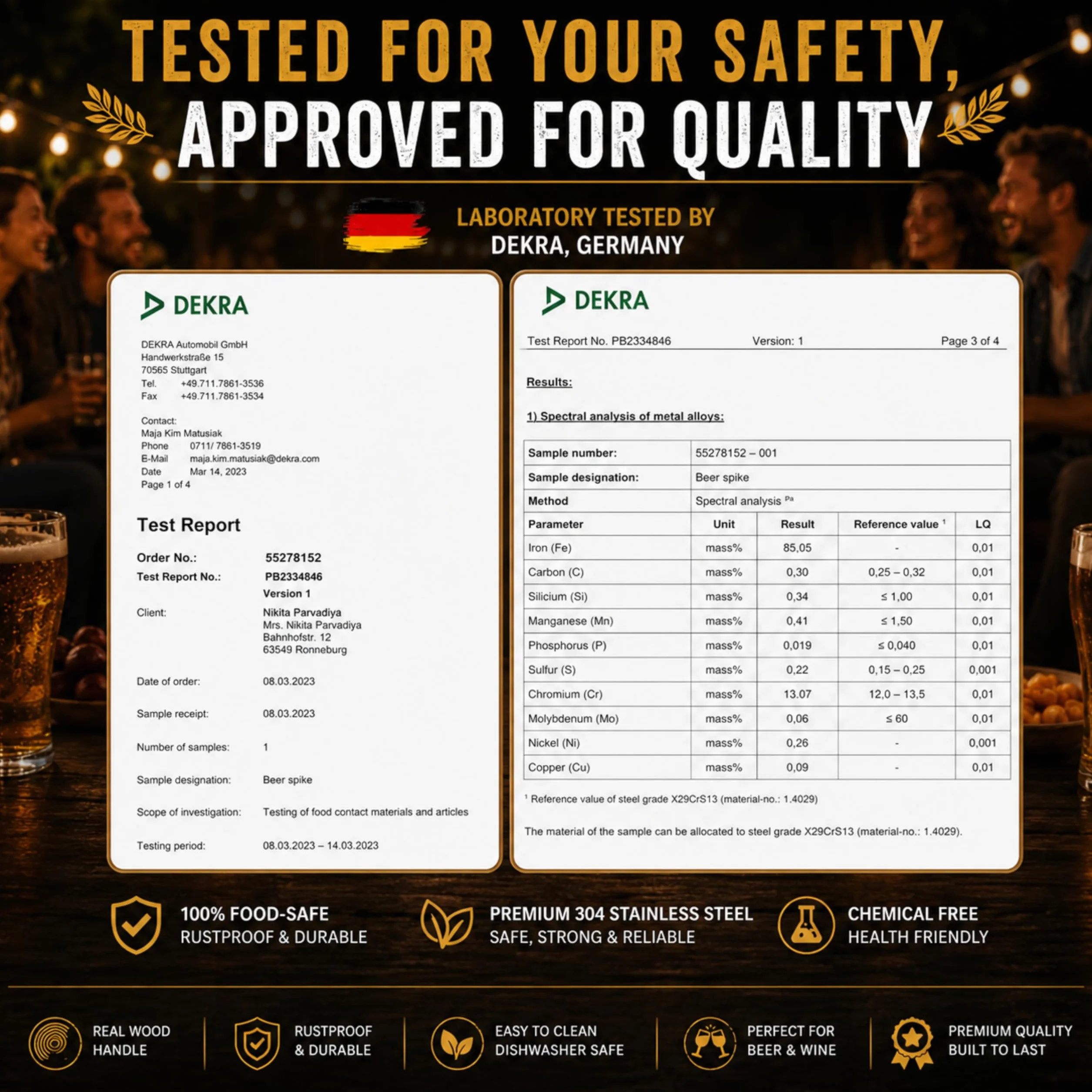 Bierstachel Beerspike Beer Caramelizer karmelizator piwa, podgrzewacz z drewnianą rączką, stal nierdzewna
