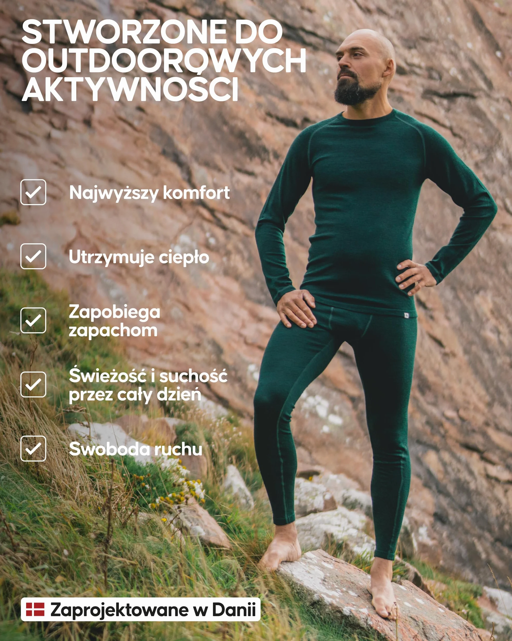 DANISH ENDURANCE Męskie Spodnie Termoaktywne Merino, Długie Legginsy Termiczne dla Mężczyzn, Kalesony Termoaktywne, z Rozporkiem lub Bez