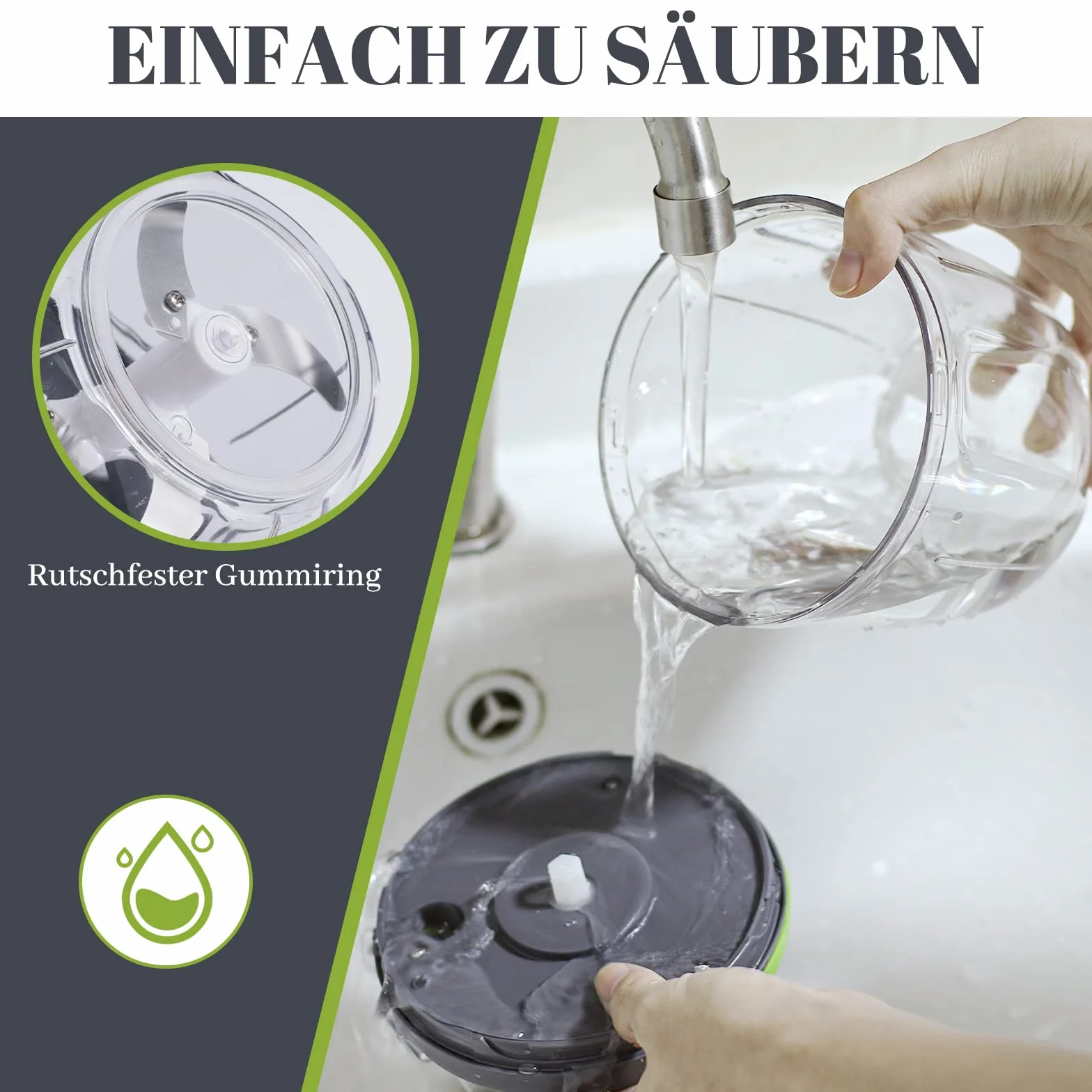 Gucass Ręczna szatkownica do cebuli 900 ml rozdrabniacz siekanie mieszanie warzyw szaro-zielony