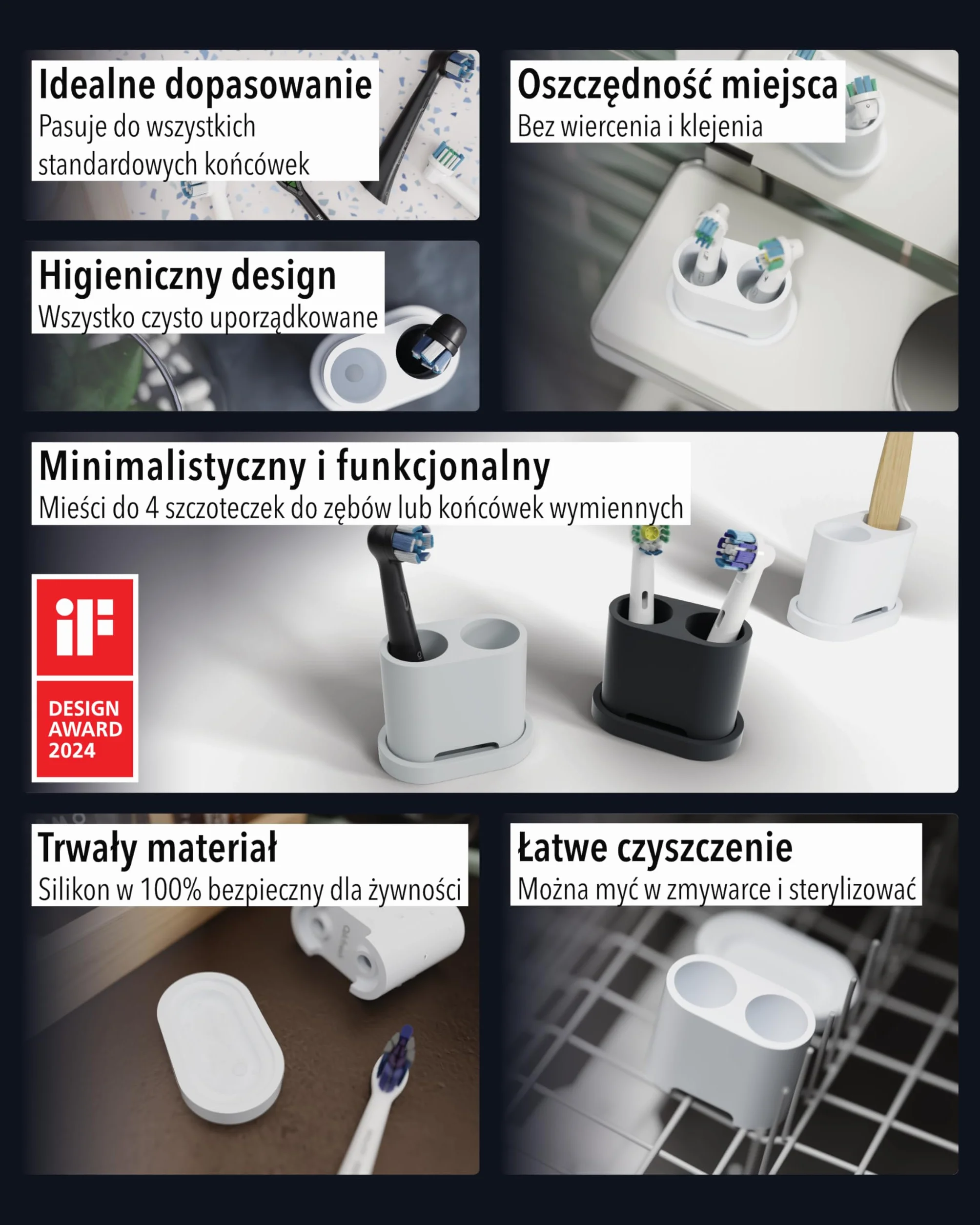 Uchwyt na szczoteczki do zębów Silikon spożywczy Biały Kompatybilny Oral-B iO Philips Sonicare Waterpik Fairywill