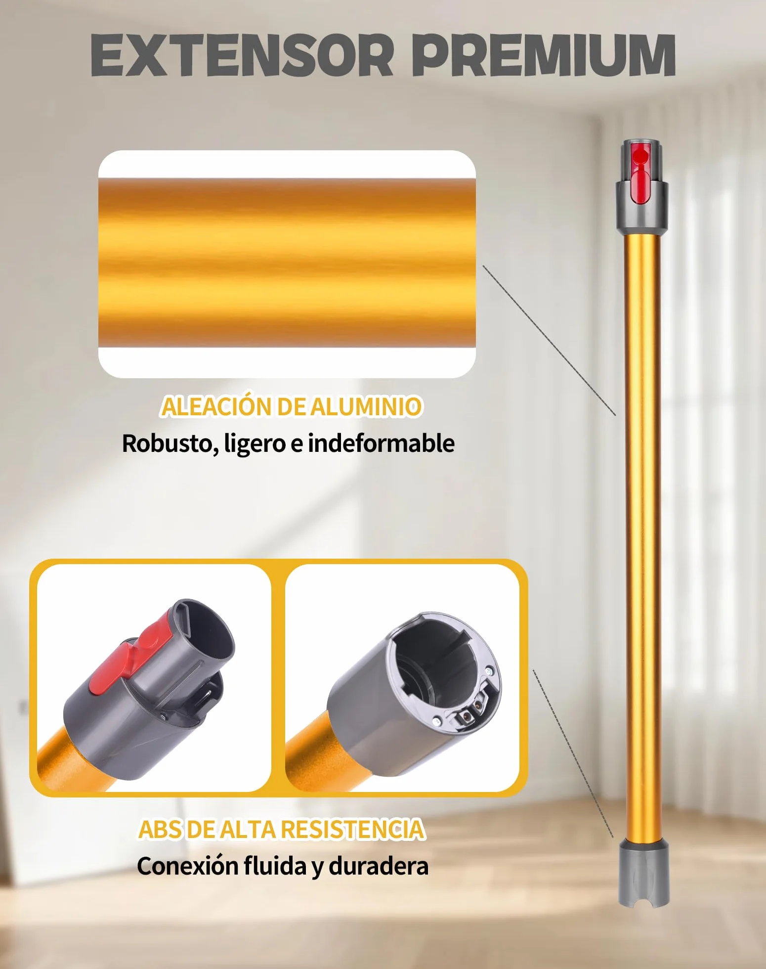 Rura przedłużająca do Dyson V7 V8 V10 V11 V15, aluminiowa 72,5 cm, pomarańczowa