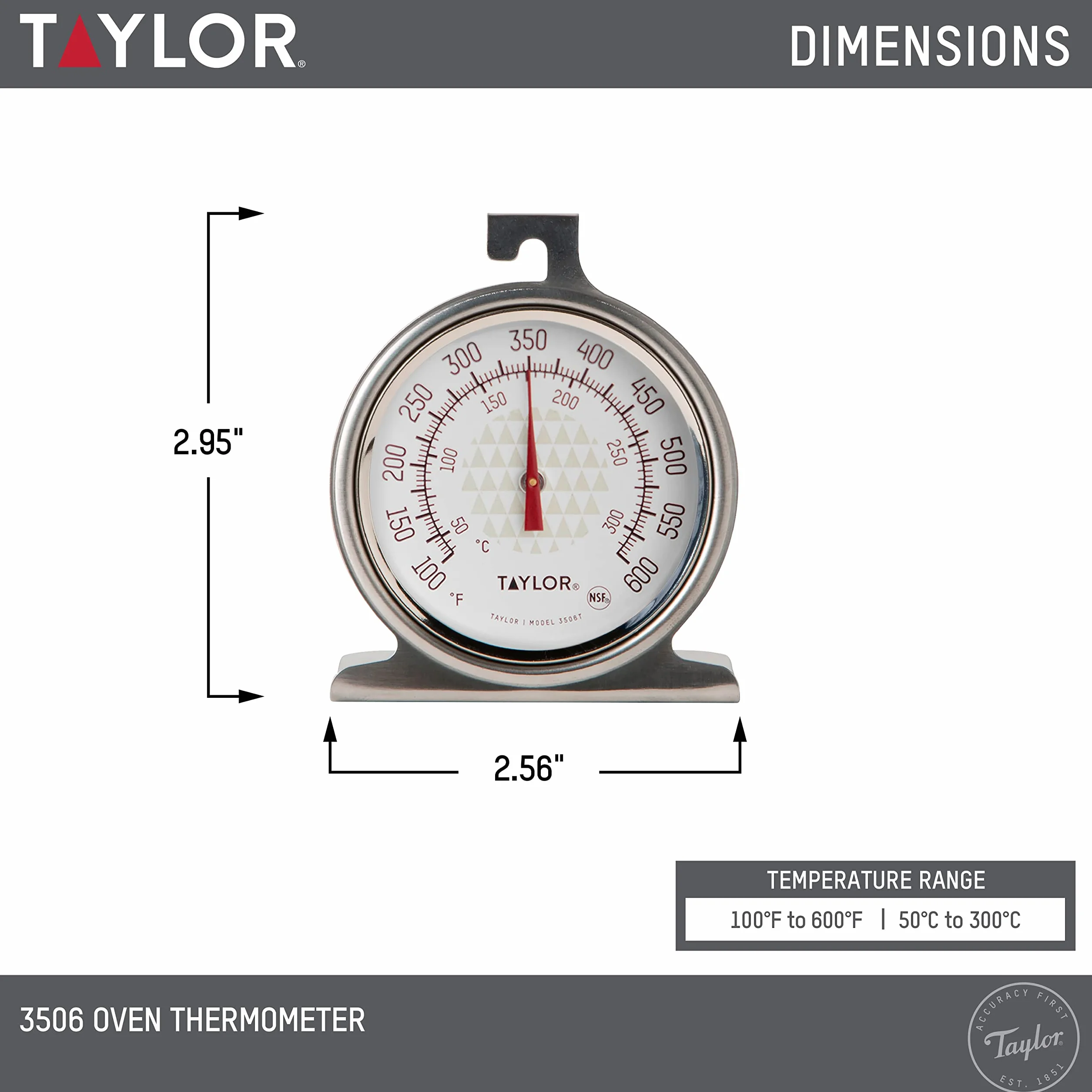 Taylor Precision Products 3506 termometr do tarczy kuchennej, stal nierdzewna, czarny