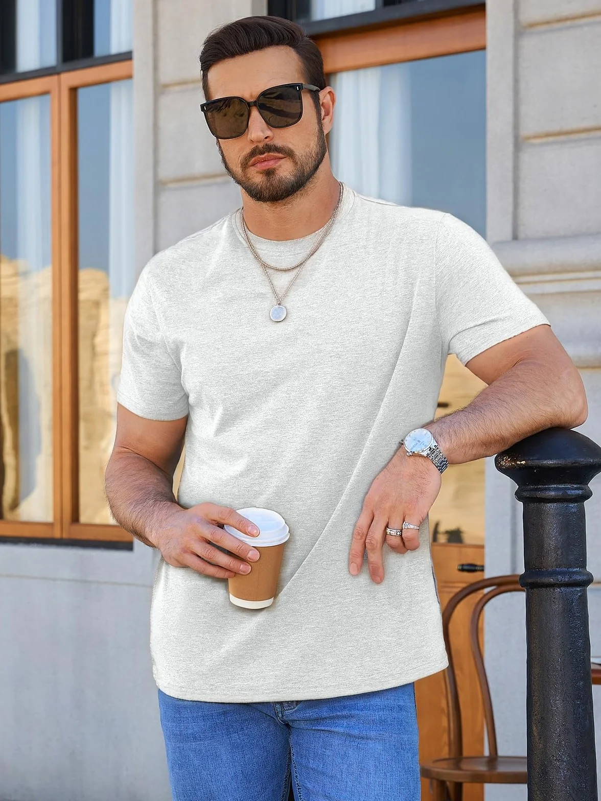 Runcati Męski T-shirt z krótkim rękawem, okrągły dekolt, na lato, slim fit, lekka koszulka treningowa, basic, jednokolorowa, biznesowa