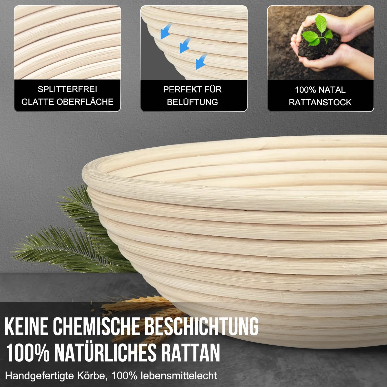 Walfos okrągły koszyk do pieczenia chleba rattan 23 cm z nożem piekarskim