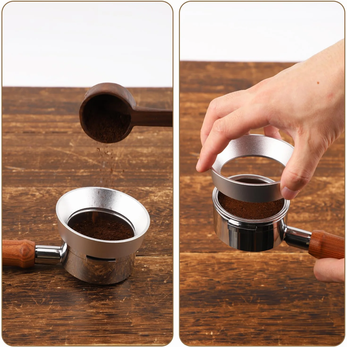 58 mm Lejek Dozujący do Espresso z Kolbą - Wytrzymały Pierścień z Magnesem Aluminiowym - Kompatybilny ze Wszystkimi Kolbami 58 mm