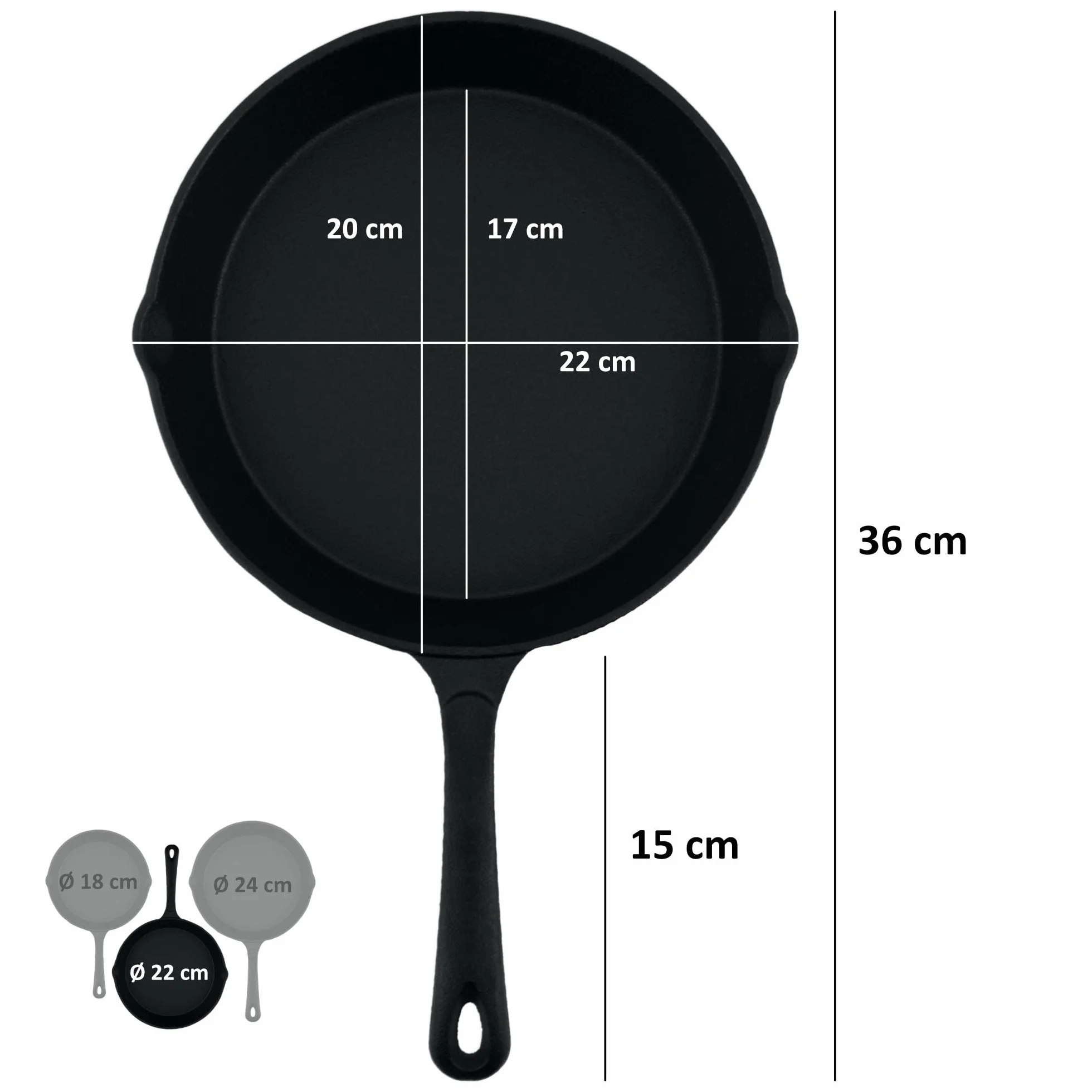BBQ-Toro Zestaw 3 patelni żeliwnych Ø 16 20 24 cm do smażenia i steków