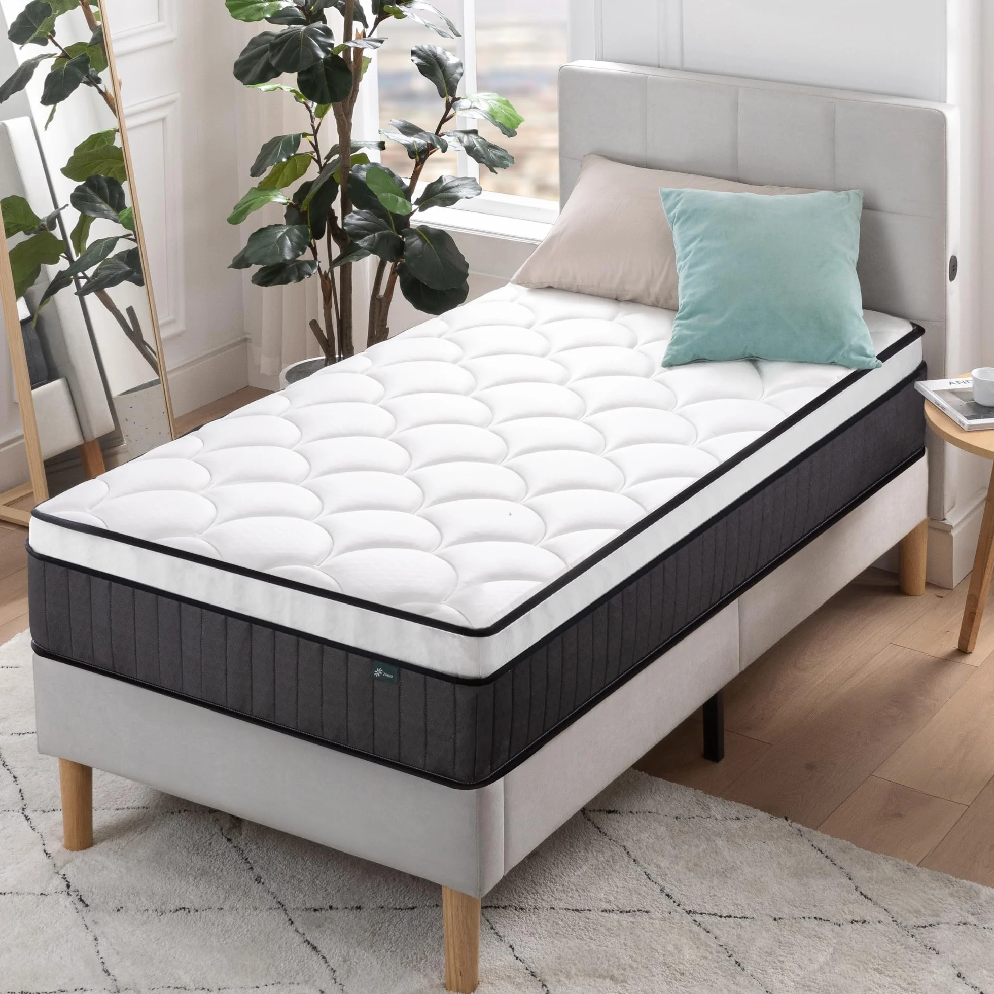 Zinus Materac hybrydowy, Memory Foam, biały, pojedynczy
