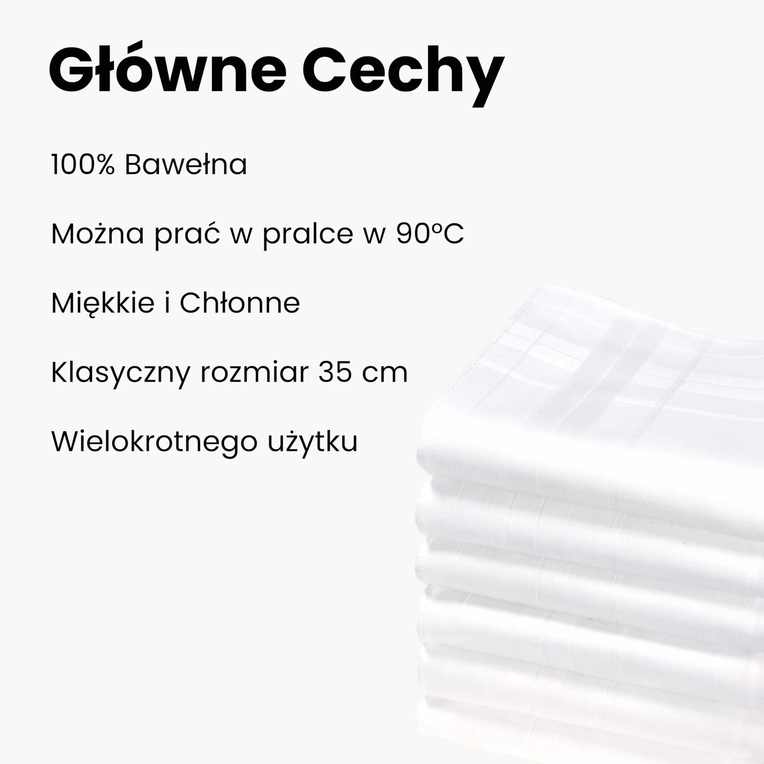 Chusteczki Materiałowe - Model CAMILLE - 100% Bawełna - Nić 40S - Klasyczna Biel - Około 35cm x 35cm