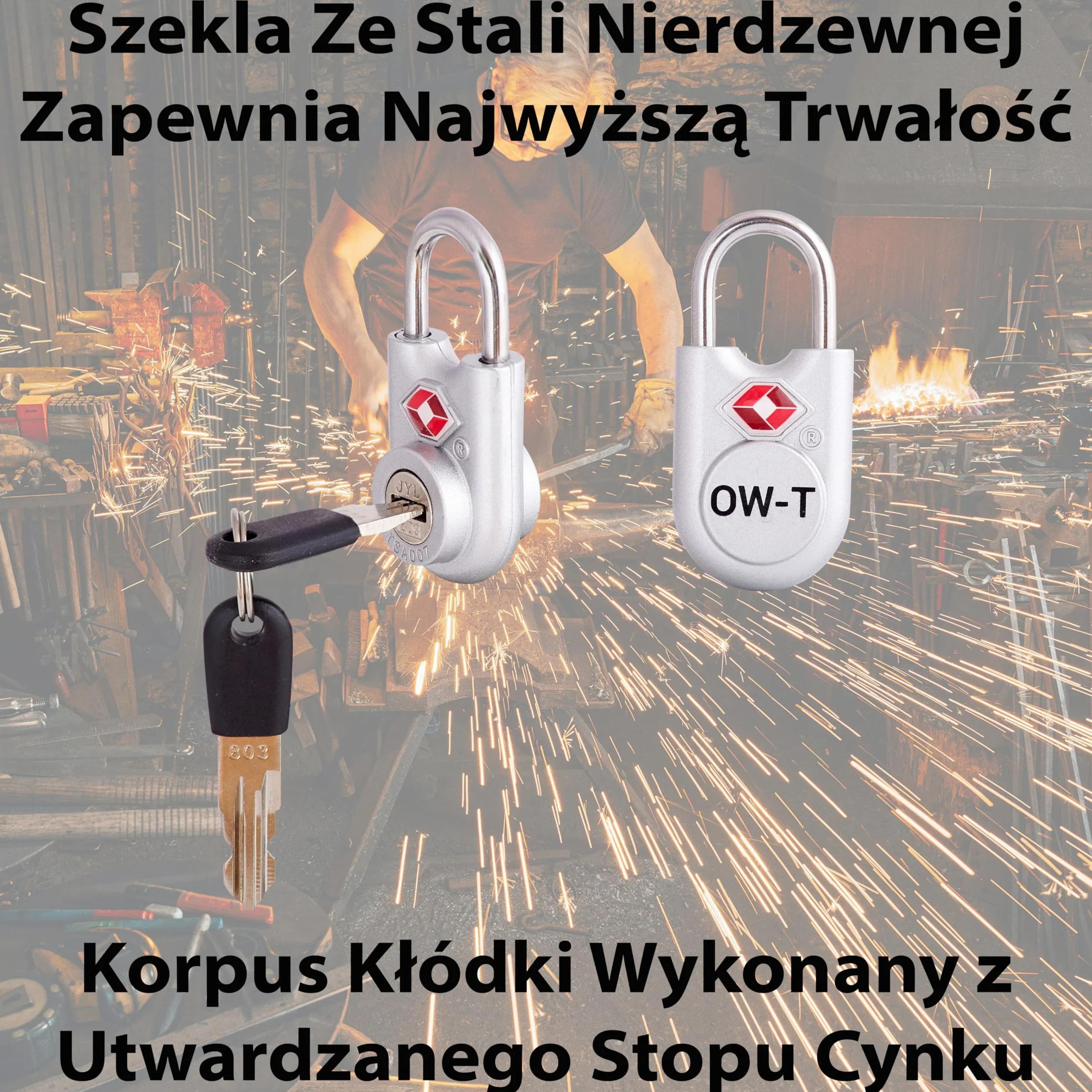 OW-Travel TSA Kłódka z Kluczykiem ​(Zestaw 2 Silver) Zamki Bagażowe na Klucz. Wytrzymałe Kłódki Bagażowe z Zamkiem na Klucz do Bagażu, Torby, Walizki, Plecaka, Szafki na Siłowni