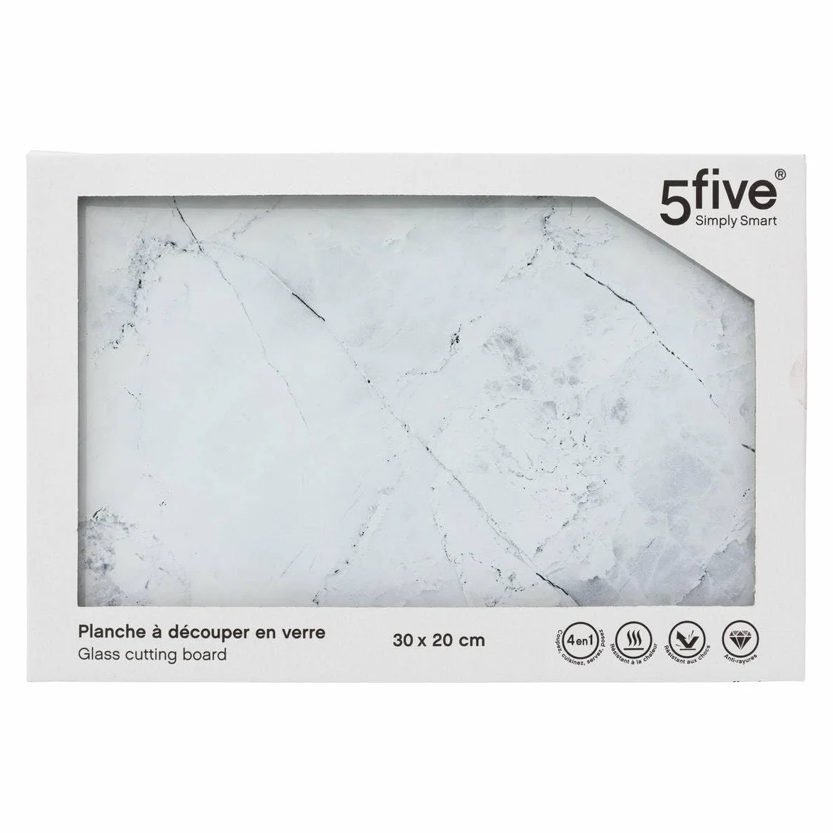 Deska do krojenia szkła 30x20cm biały efekt marmuru