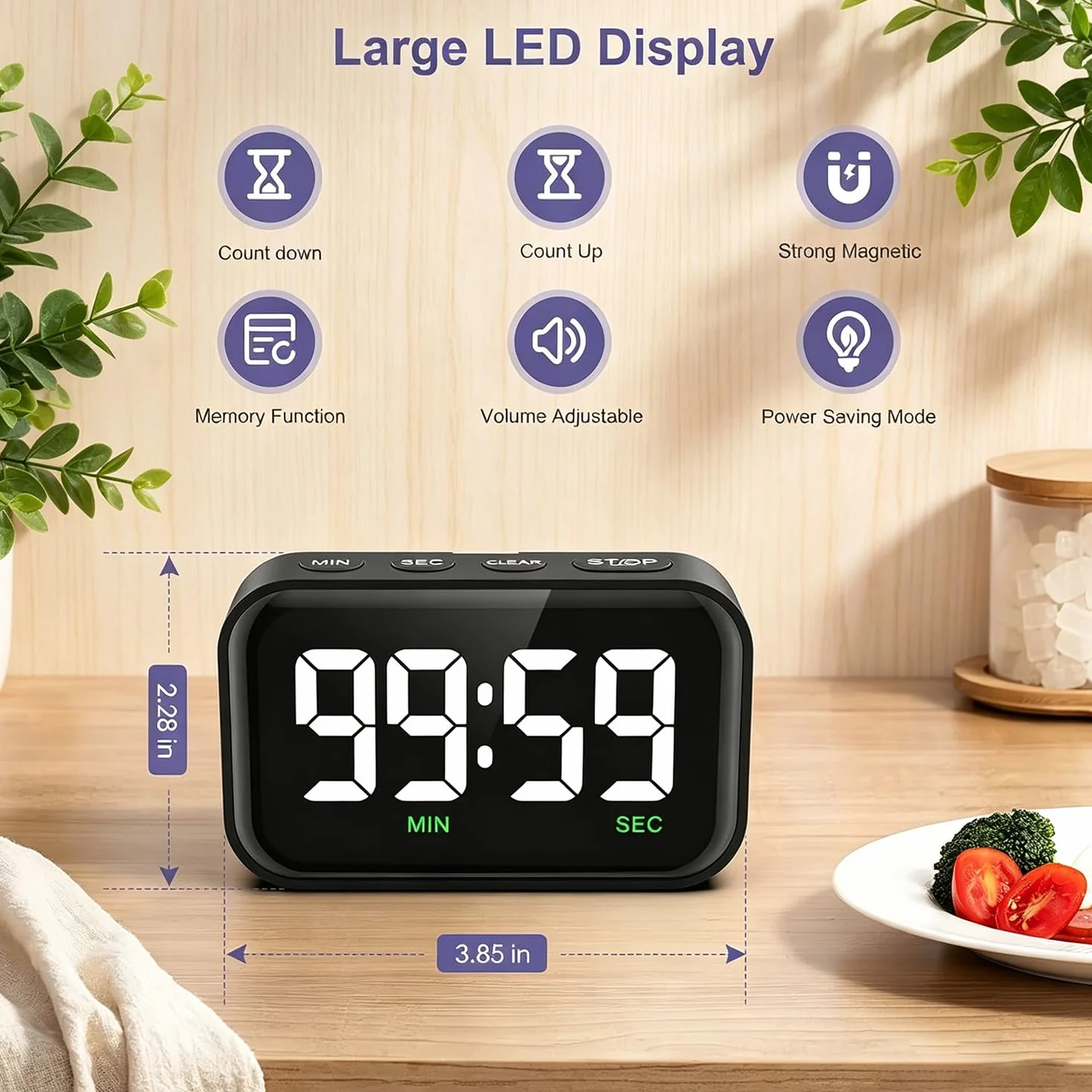 Minutnik kuchenny magnetyczny Cyfrowy timer i stoper 2 w 1 z dużym wyświetlaczem LCD 3-stopniowa głośność 99 min 59 s