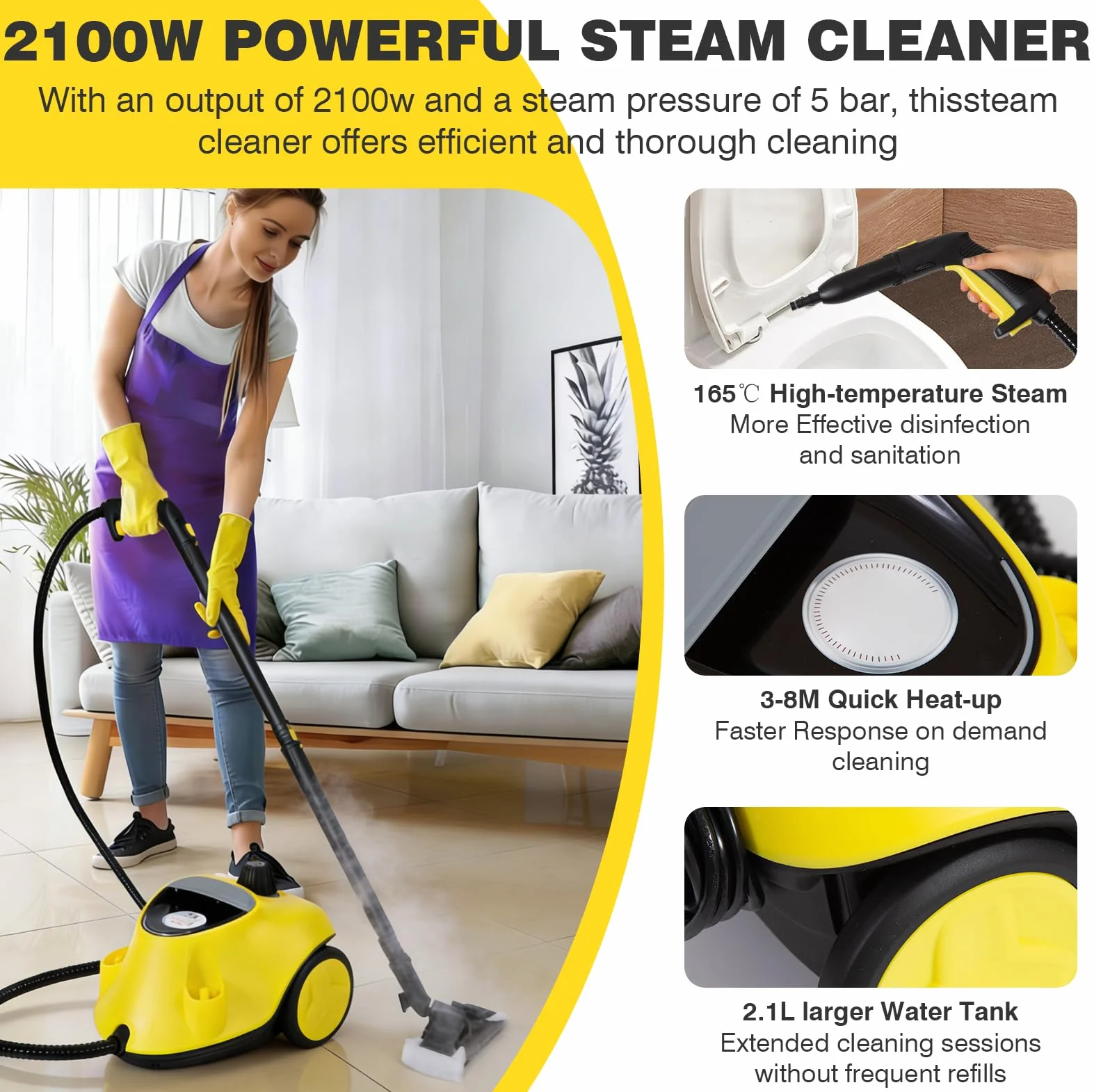 Myjka parowa 2100W 5 bar 2,1L z 29 akcesoriami