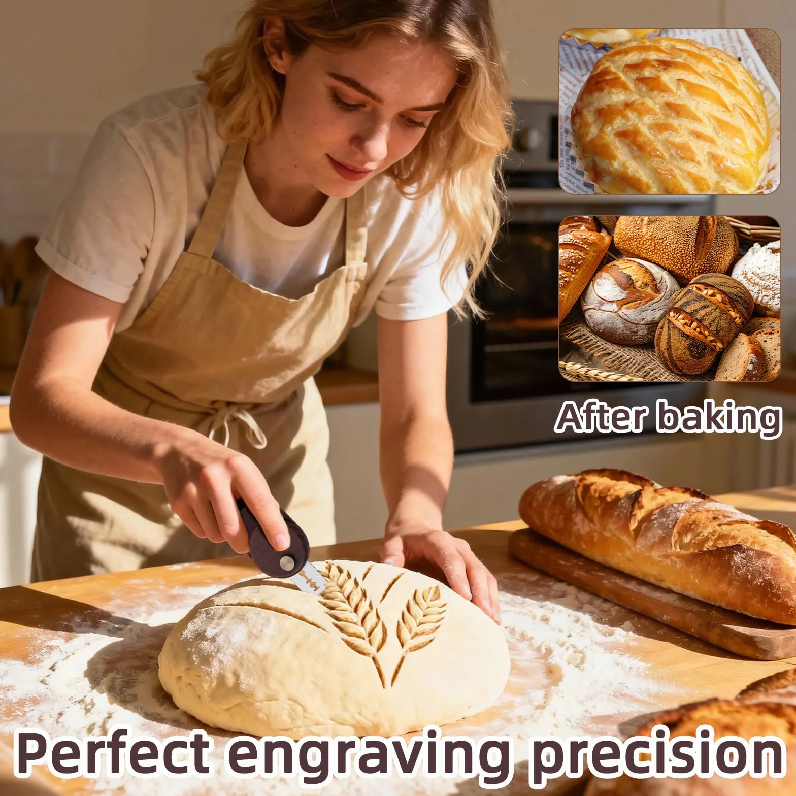 UFO Bread Lame Narzędzie do Nacinania Chleba Okrągłe 6,4x4,6cm z 10 Żyletkami Brązowe