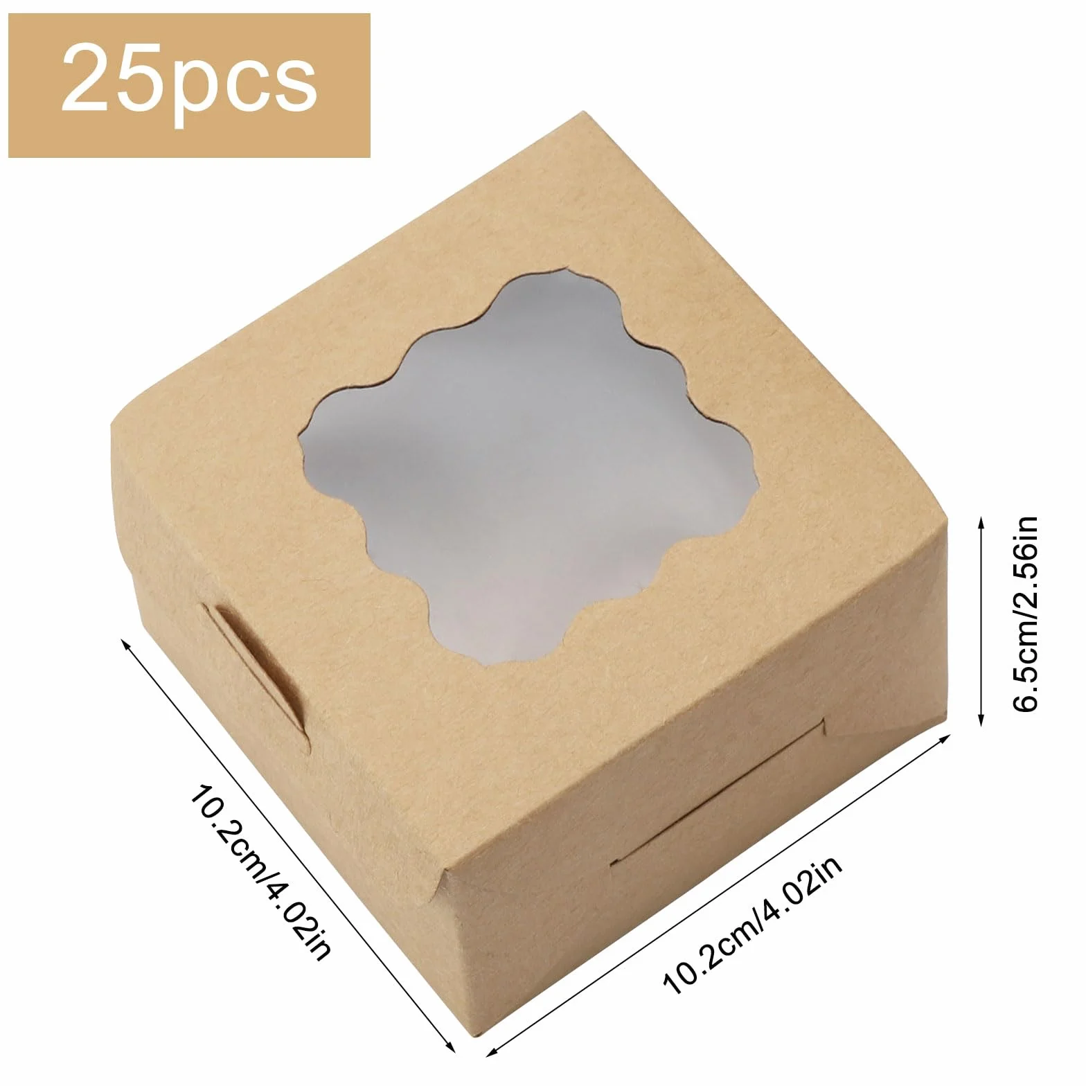 HENGBIRD 25 sztuk Brązowe pudełko papierowe Kraft z przezroczystym okienkiem 10,16 x 10,16 x 6,35 cm