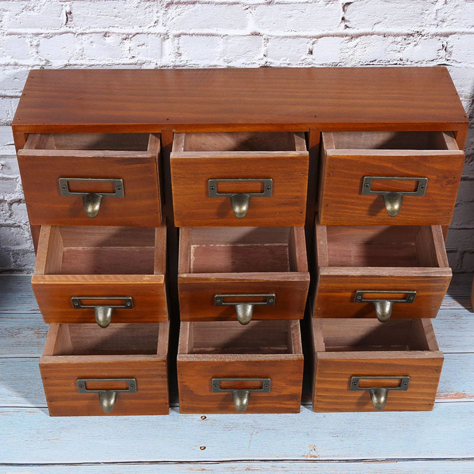 Fockety Drewniany organizer na biurko w stylu vintage z 9 szufladami, szafka aptekarska, komody i szafki aptekarza, pudełko do przechowywania ziół, meble w stylu vintage - niebieski, na