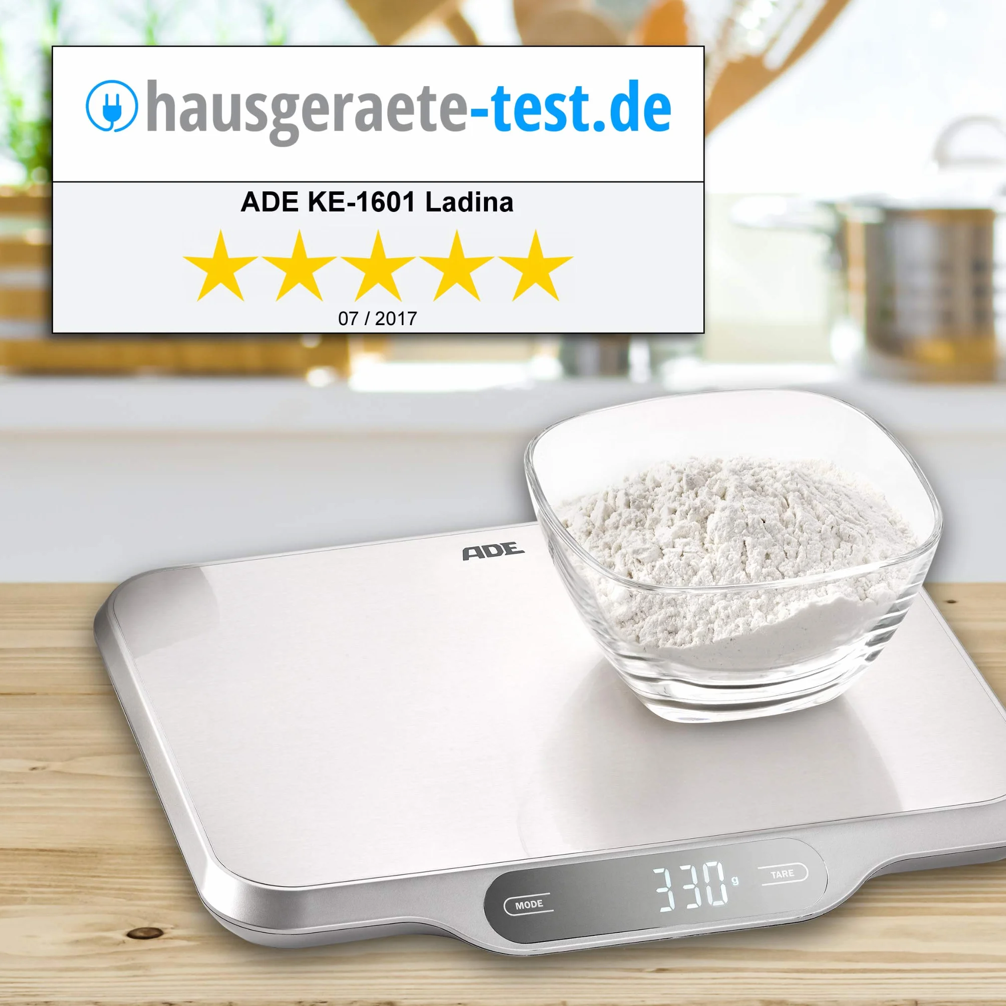 ADE Ladina cyfrowa waga kuchenna 15 kg stal nierdzewna srebrna szara 31 x 26,5 x 2,5 cm