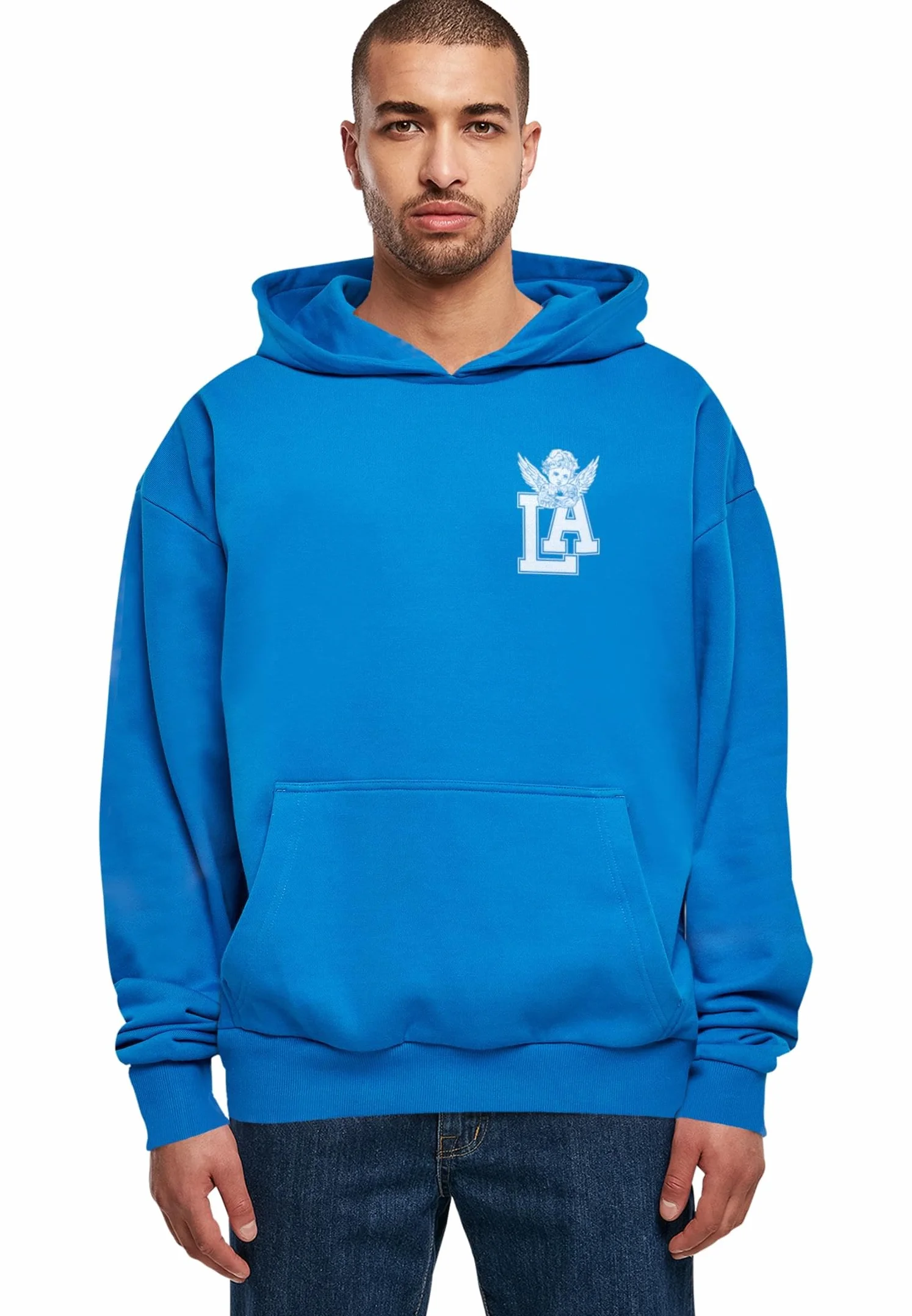 Mister Tee Męska bluza z kapturem LA Wings Heavy Cotton Box – Oversize Hoodie z bawełny w modnym stylu Streetwear z nadrukiem z przodu i z tyłu, na co dzień i w czasie wolnym