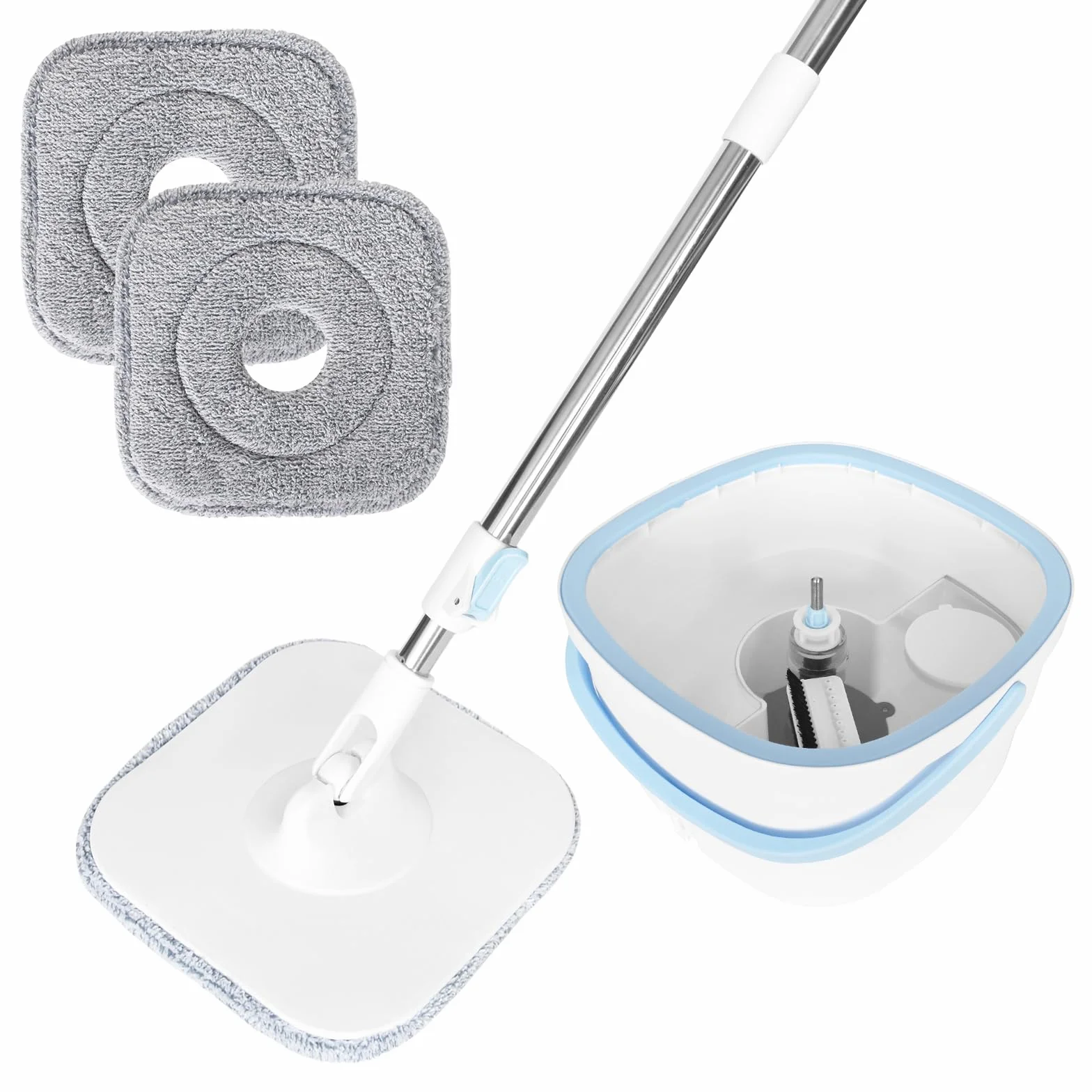 Mop do mopa 130 cm, z wiadrem wyciszającym, system filtrów 2 w 1 oddziela brud słodką wodę, mop z mikrofibry do podłóg okiennych, mop czyszczący z 2 podkładkami