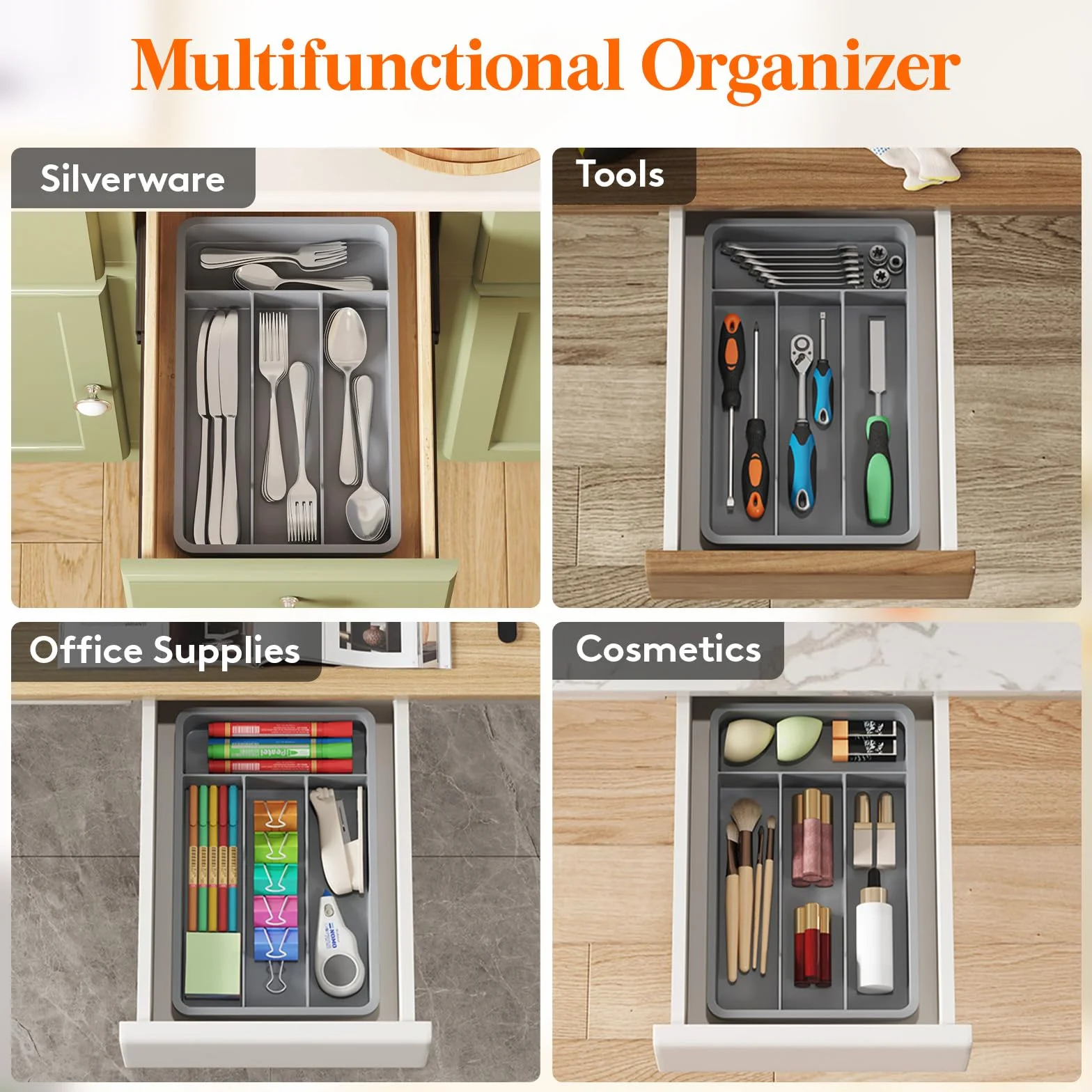 Lifewit Organizer na sztućce 4 przegródki 19,8 x 31,5 cm do szuflady
