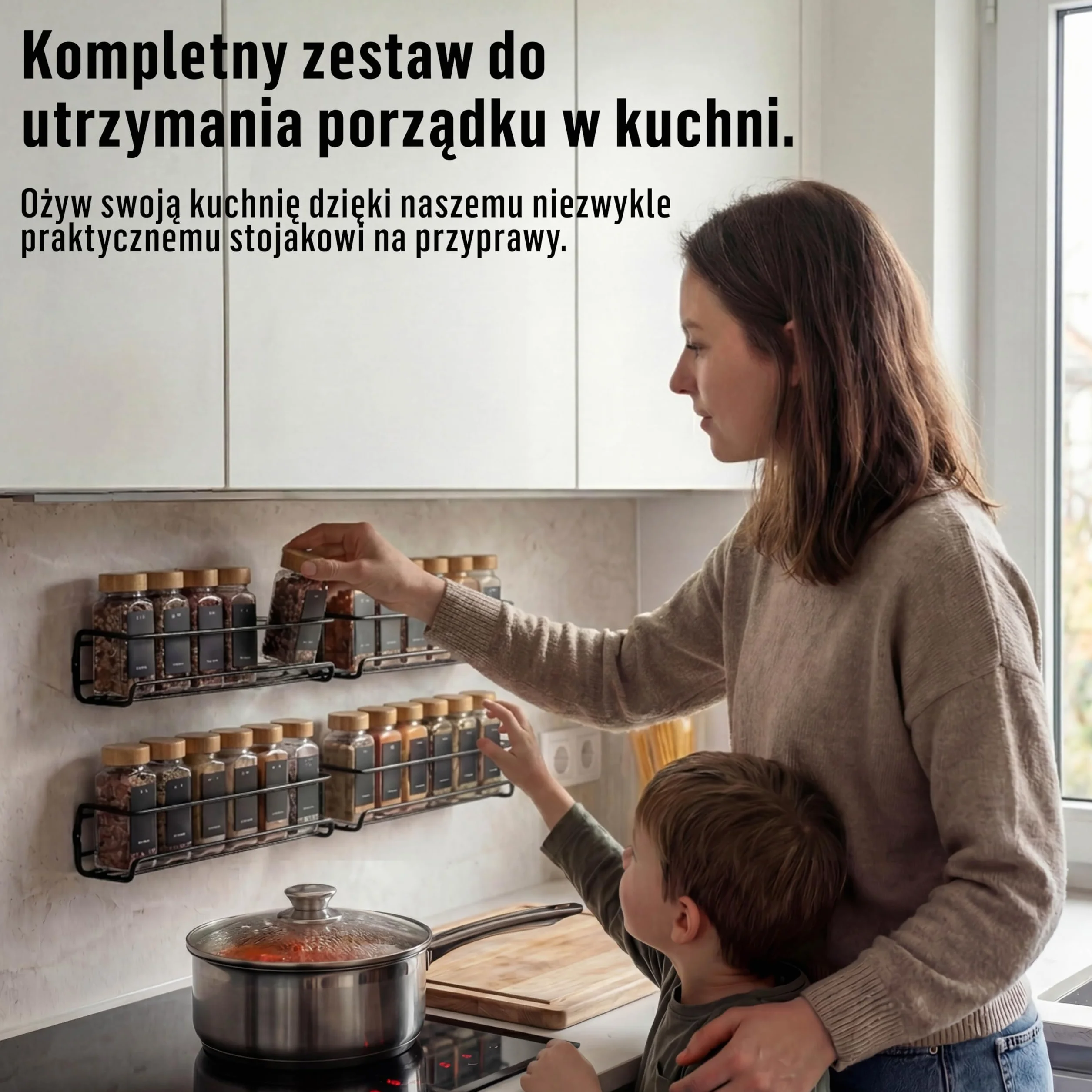 Deco haus Stojak na przyprawy na ścianę bez wiercenia 24 słoiczki 280 etykiet